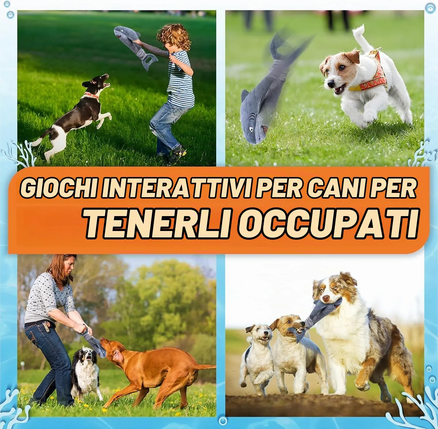 LEGEND SANDY Giocattolo per cani di taglia grande Squalo grigio, interattivo con suono cigolante e carta increspata per tiro alla fune e masticazione - immagine 4