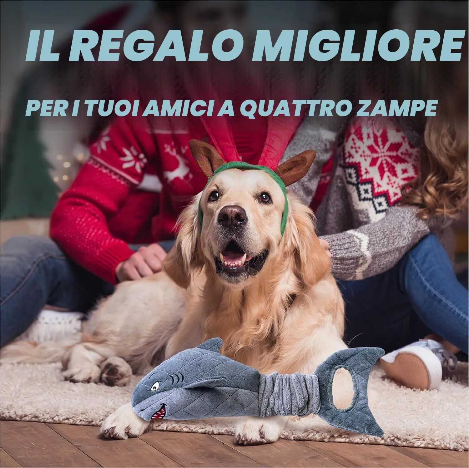 LEGEND SANDY Giocattolo per cani di taglia grande Squalo grigio, interattivo con suono cigolante e carta increspata per tiro alla fune e masticazione - immagine 6