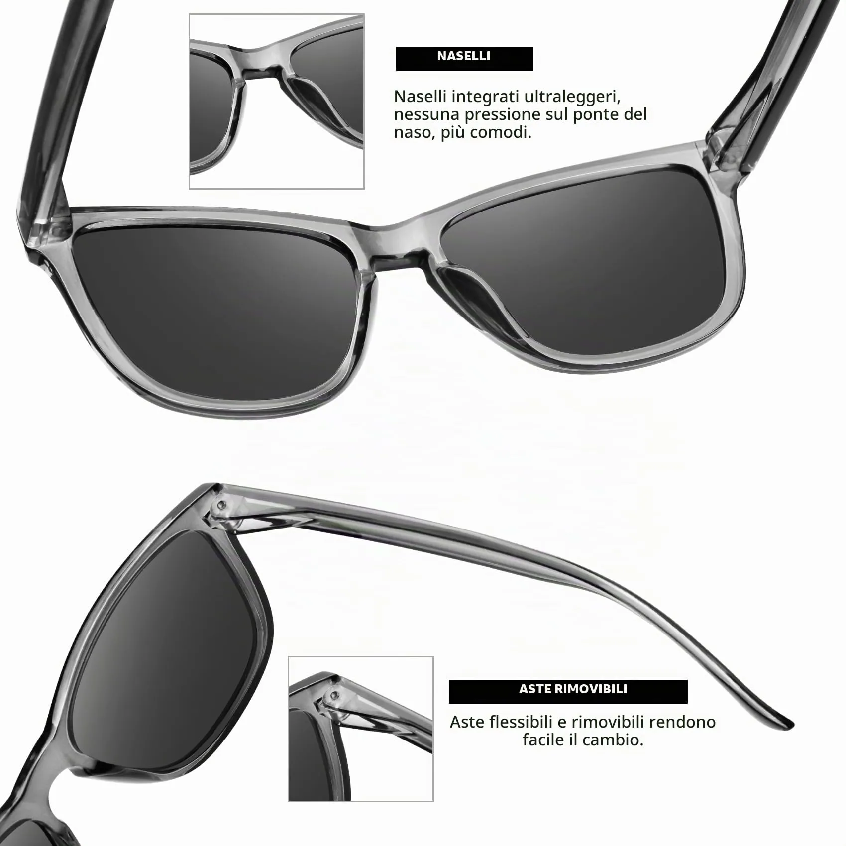 KANASTAL Occhiali da Sole Polarizzati UV400 Grigio Uomo Donna - immagine 3
