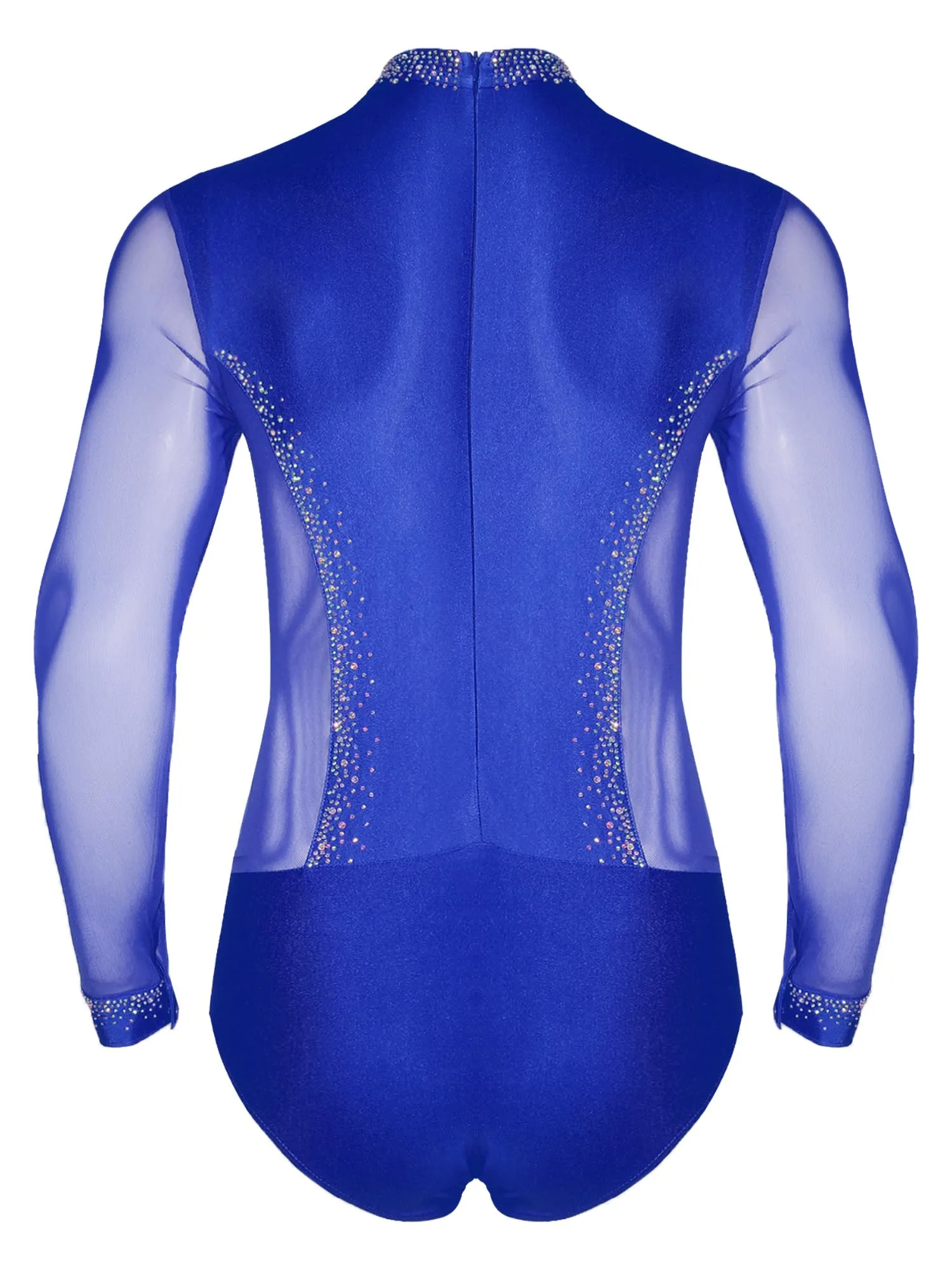 inhzoy Body da Ballo Uomo Latino Americano Tango con Strass, Blu, M - immagine 4