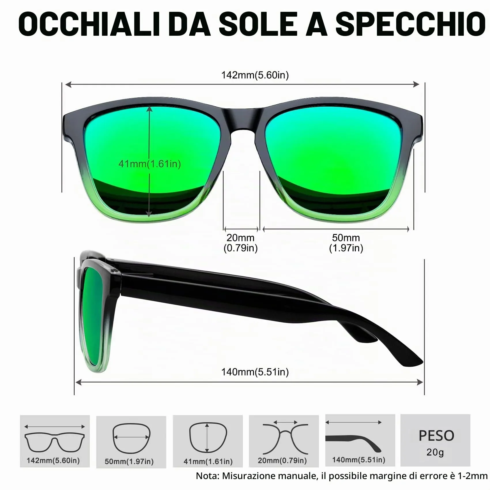 KANASTAL Occhiali da Sole Polarizzati UV400 Specchio Verdi per Uomo e Donna - immagine 6