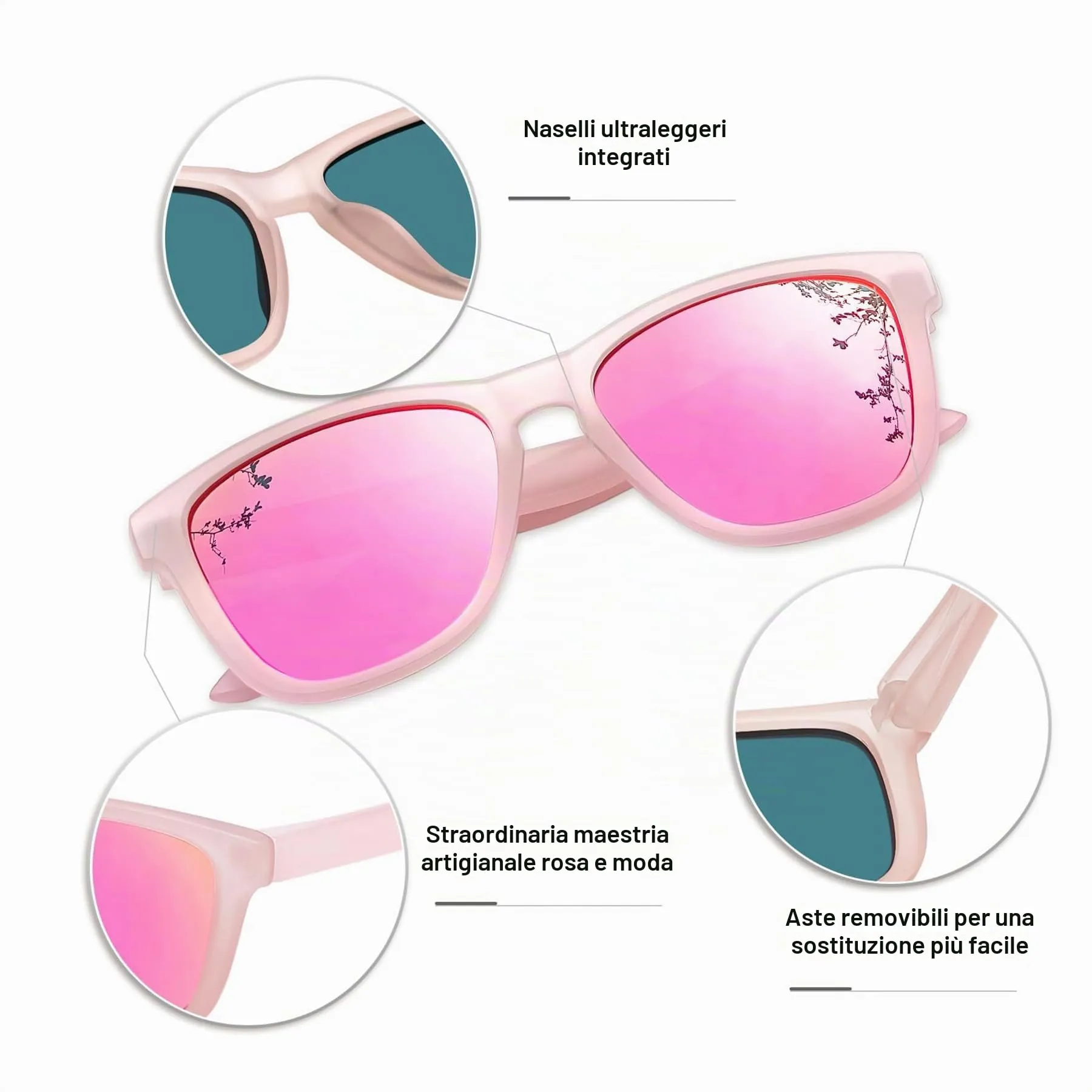 KANASTAL Occhiali da Sole Polarizzati UV400 Specchio Rosa Unisex - immagine 3