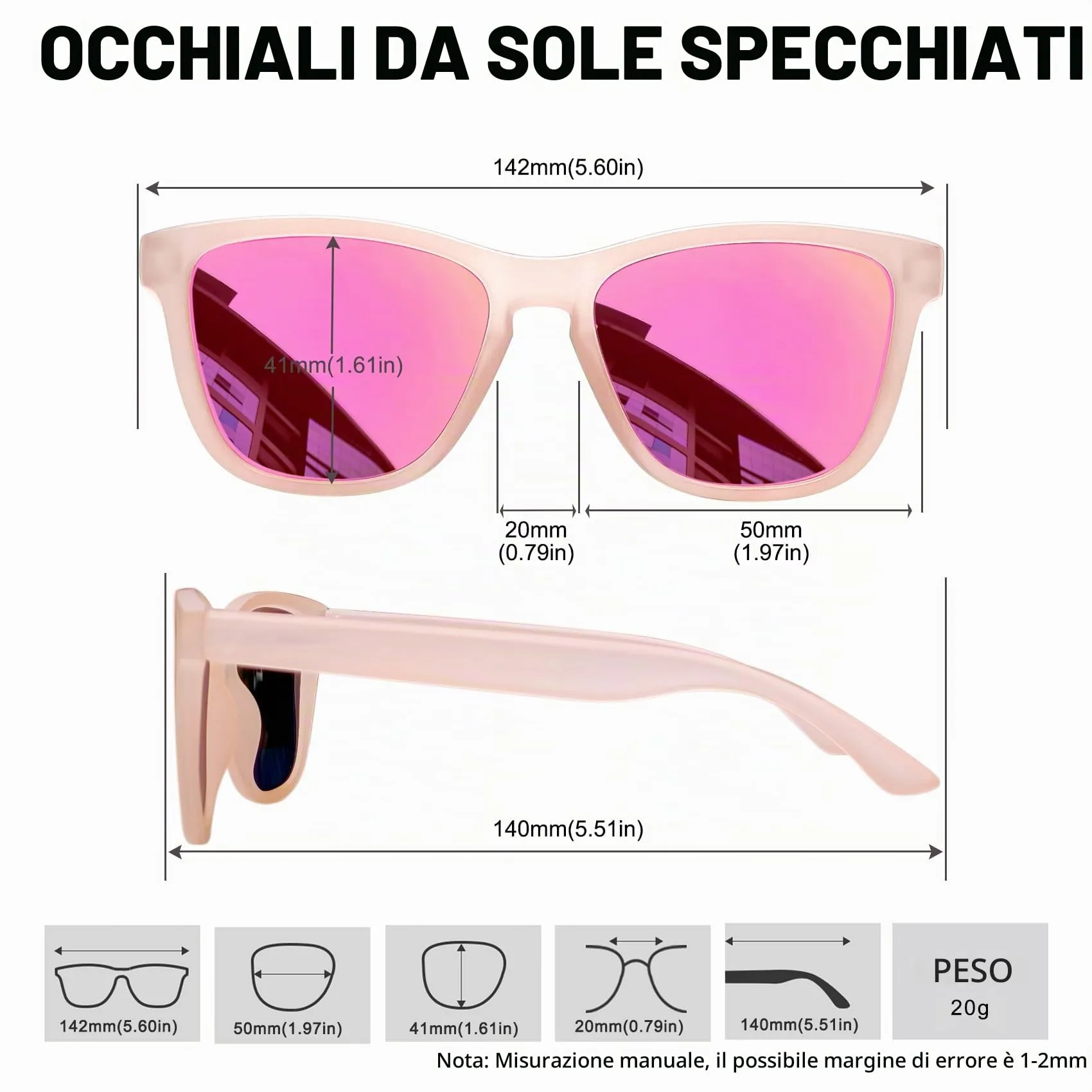 KANASTAL Occhiali da Sole Polarizzati UV400 Specchio Rosa Unisex - immagine 6