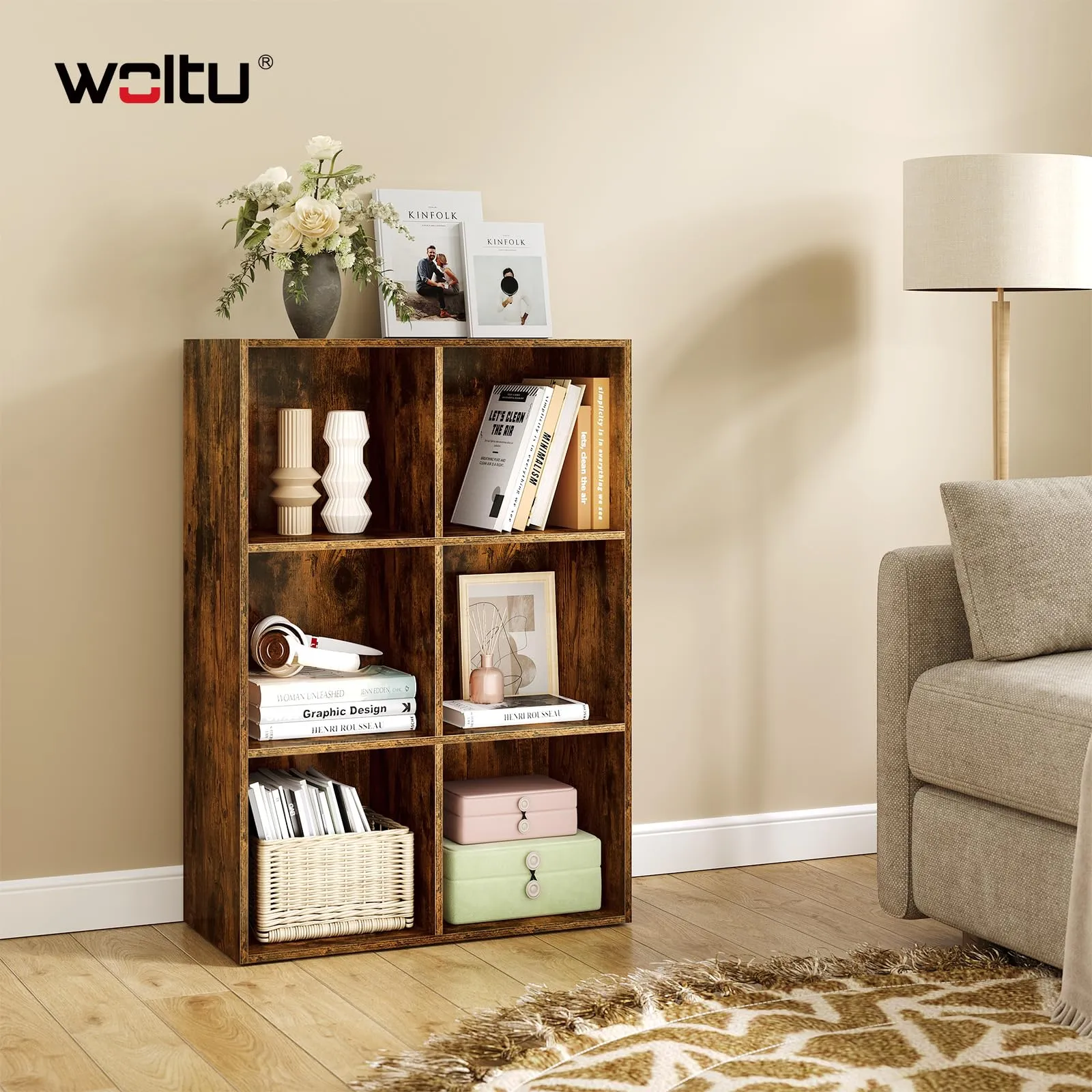 WOLTU Libreria con 6 Cubi, Scaffale Verticale, Marrone Rustico - immagine 2