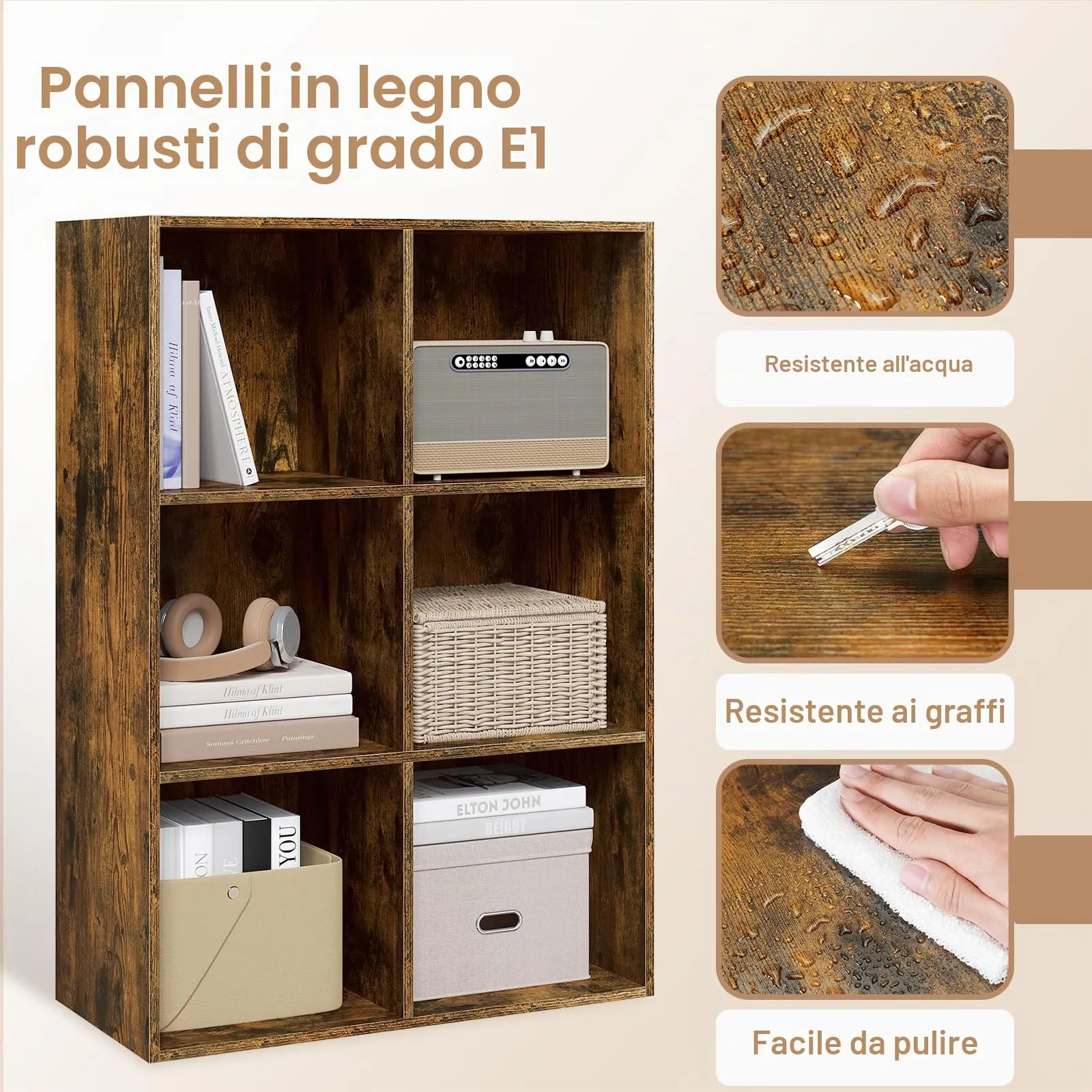 WOLTU Libreria con 6 Cubi, Scaffale Verticale, Marrone Rustico - immagine 4