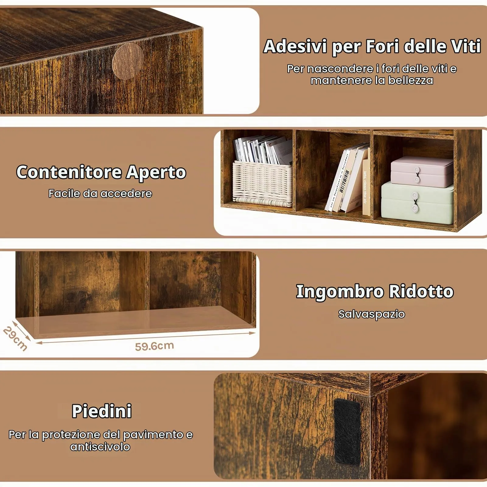 WOLTU Libreria con 6 Cubi, Scaffale Verticale, Marrone Rustico - immagine 5