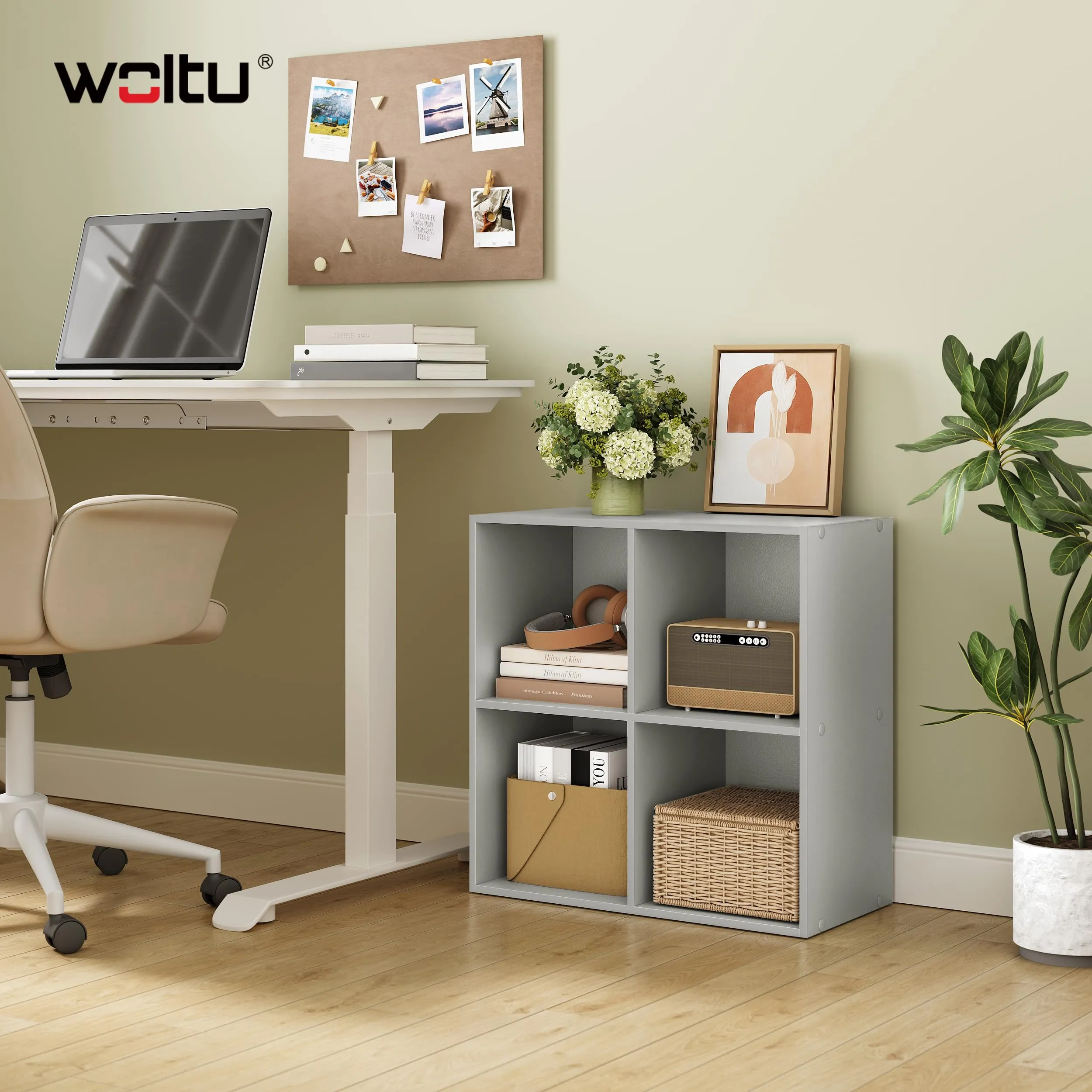 WOLTU Libreria Moderna in Legno, 4 Cubi, Grigio - immagine 2