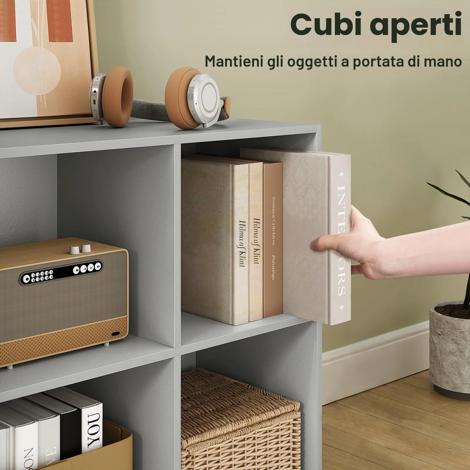 WOLTU Libreria Moderna in Legno, 4 Cubi, Grigio - immagine 4