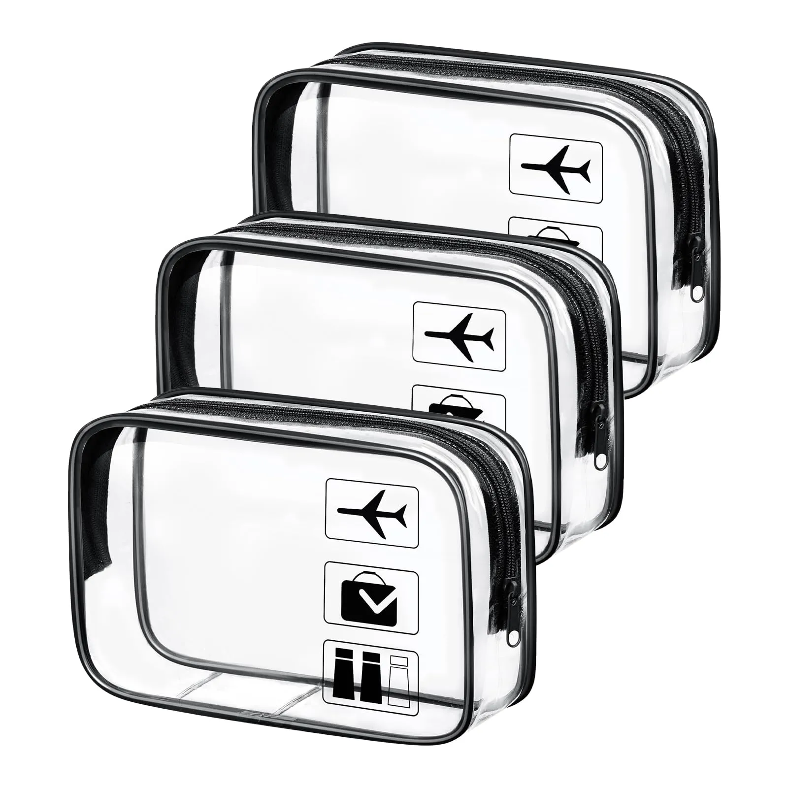 Aucuu Beauty Case Trasparente, Set 3 Borse da Toilette, Nero - immagine 1