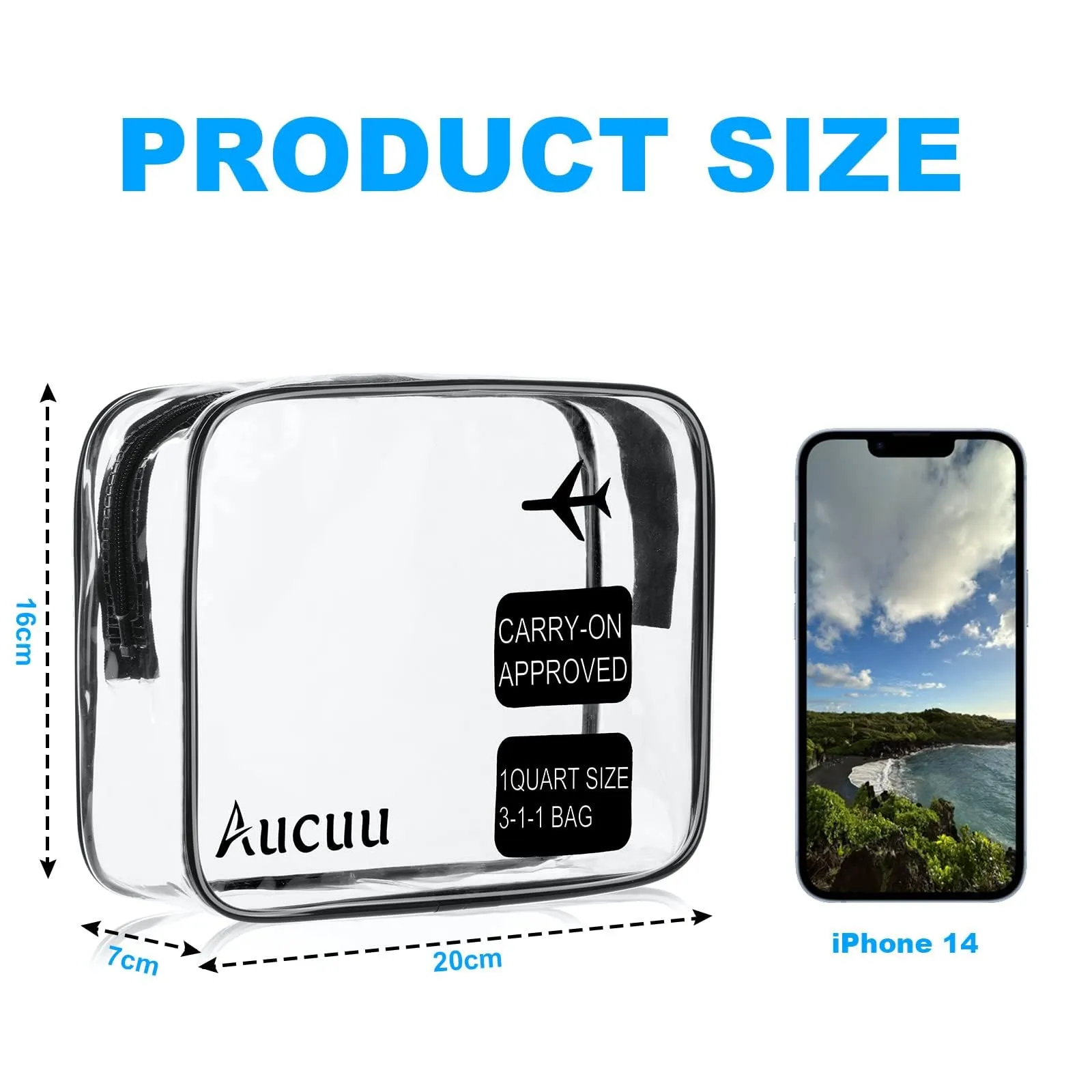 Aucuu Beauty Case Trasparente, Set 3 Borse da Toilette, Nero - immagine 2