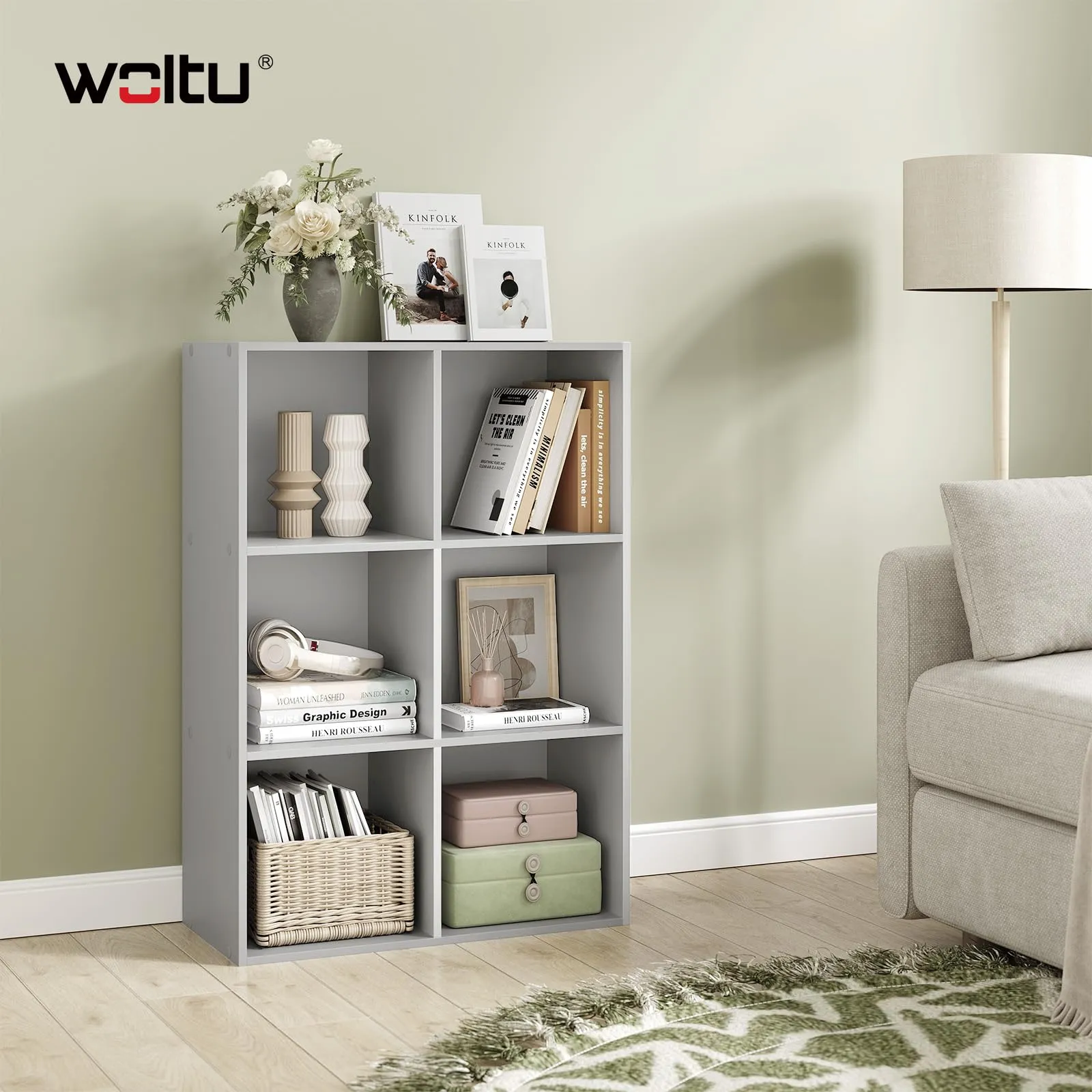 WOLTU Libreria con 6 Cubi, Scaffale Verticale, Grigio - immagine 2