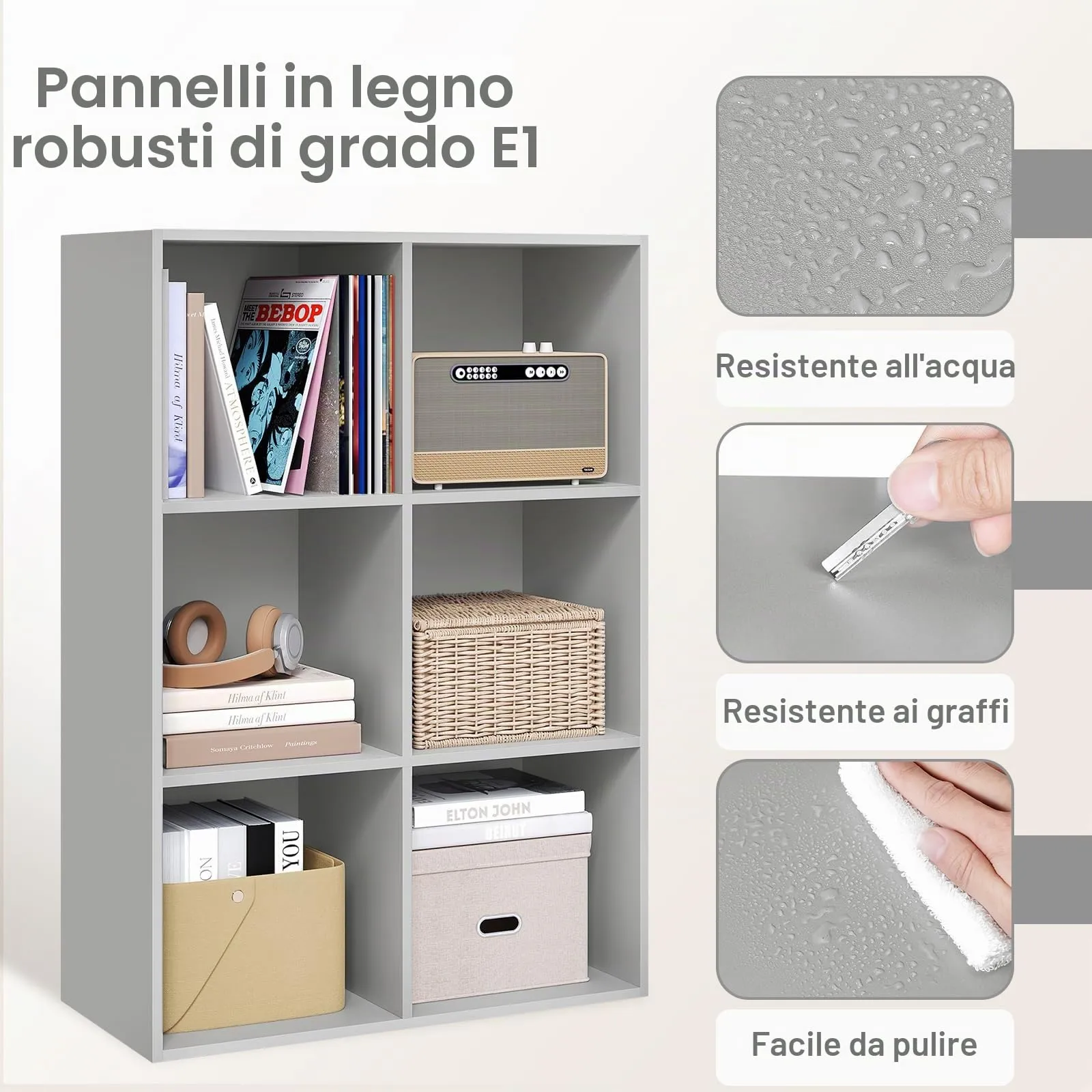 WOLTU Libreria con 6 Cubi, Scaffale Verticale, Grigio - immagine 5