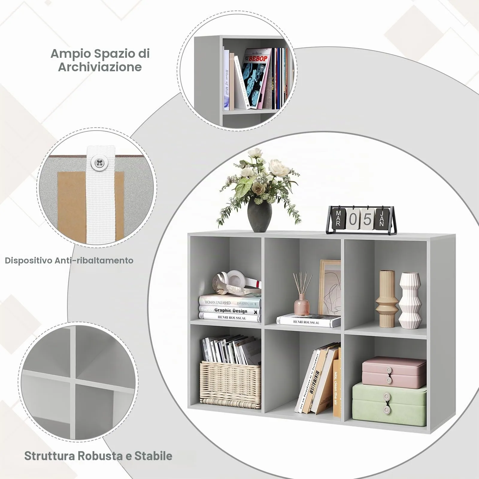 WOLTU Libreria con 6 Cubi, Scaffale Verticale, Grigio - immagine 7