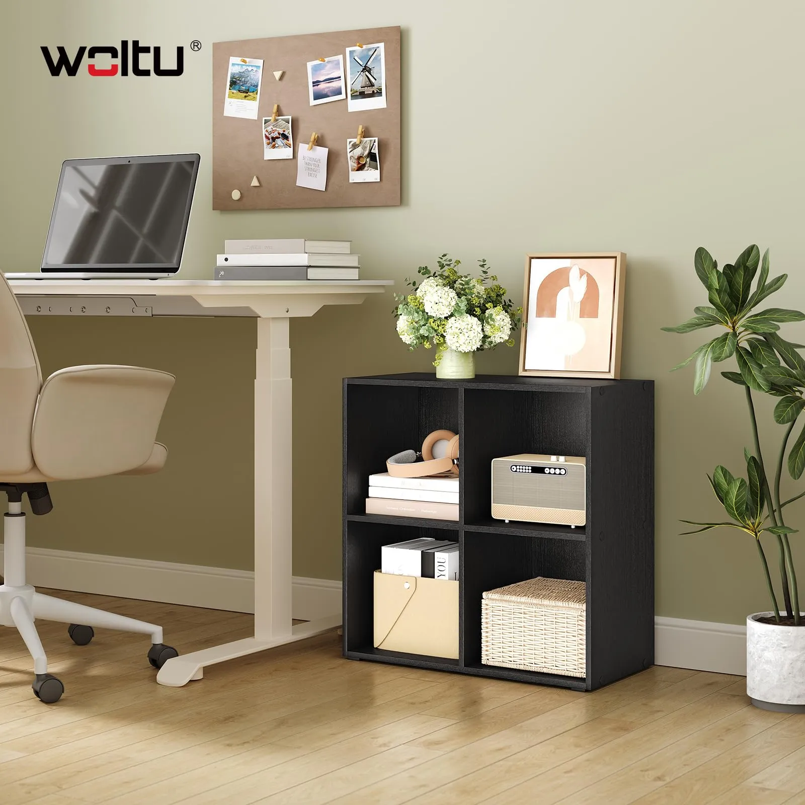 WOLTU Libreria Moderna in Legno a 4 Cubi, Nero - immagine 2