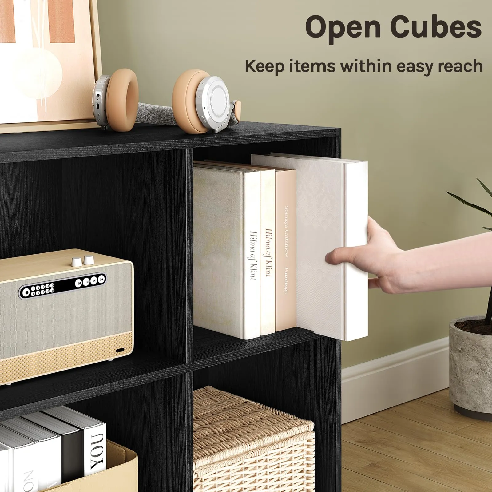 WOLTU Libreria Moderna in Legno a 4 Cubi, Nero - immagine 3