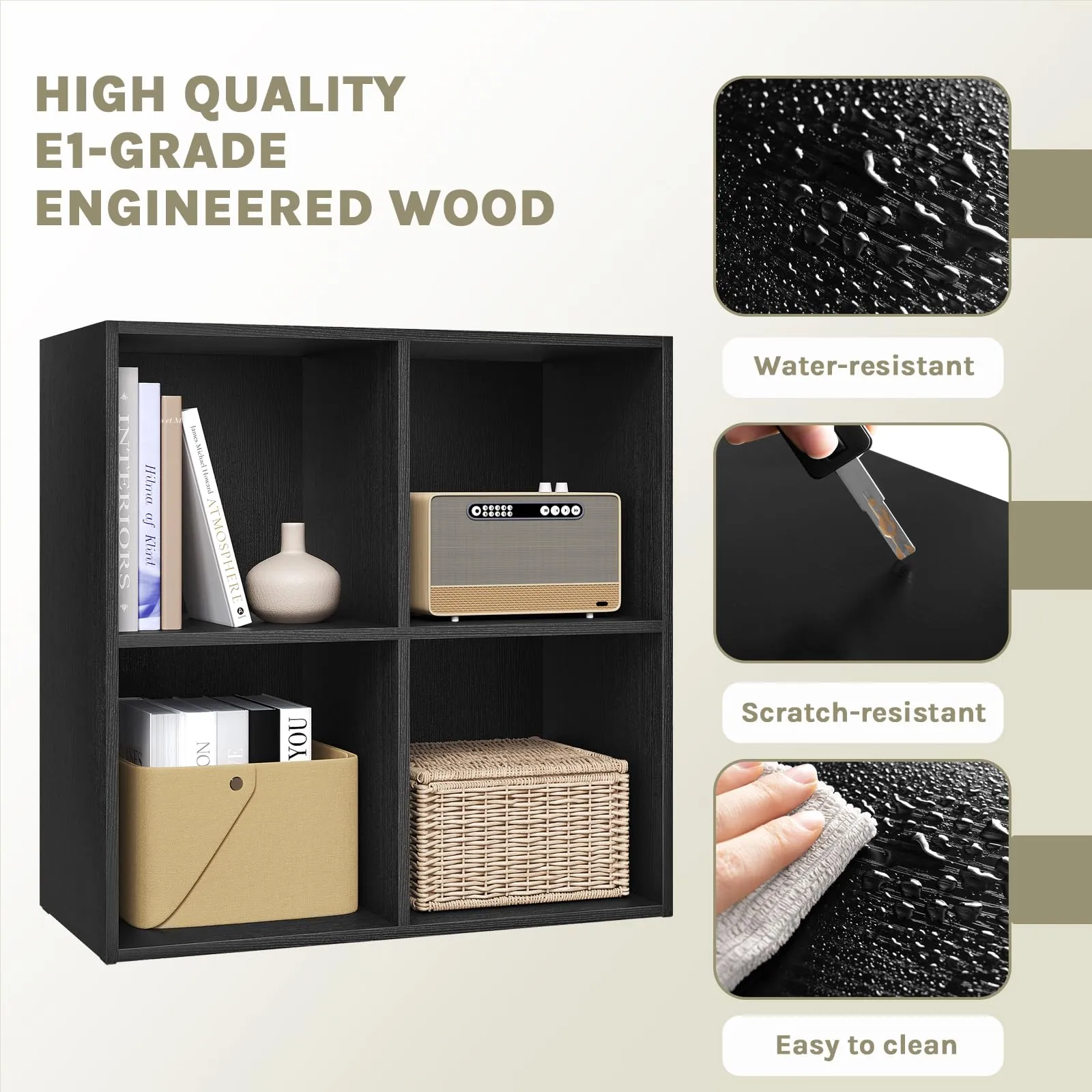 WOLTU Libreria Moderna in Legno a 4 Cubi, Nero - immagine 4