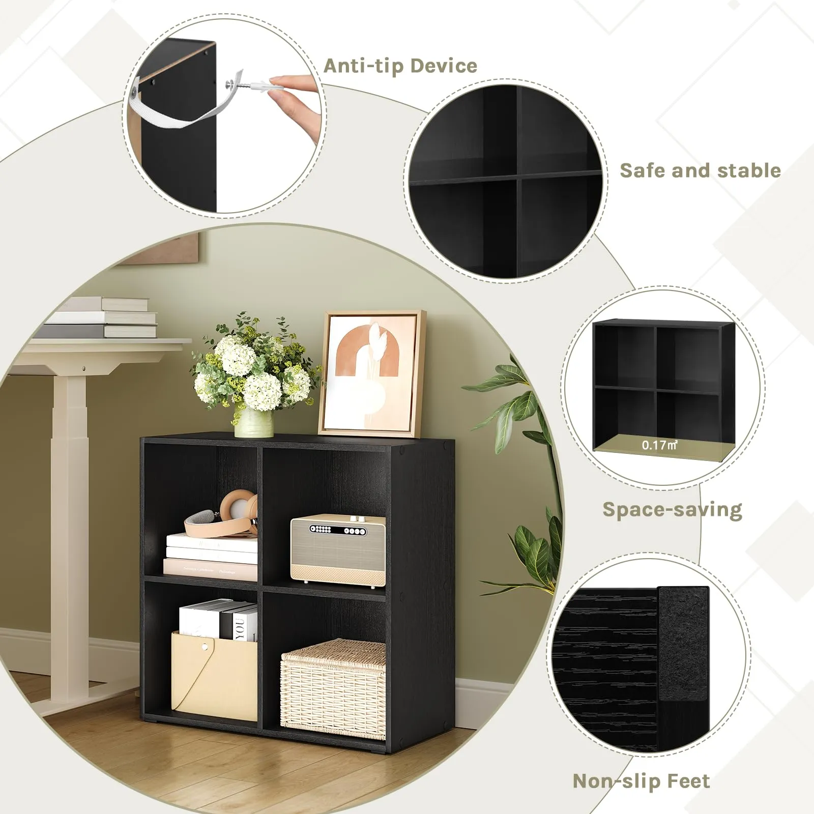 WOLTU Libreria Moderna in Legno a 4 Cubi, Nero - immagine 5