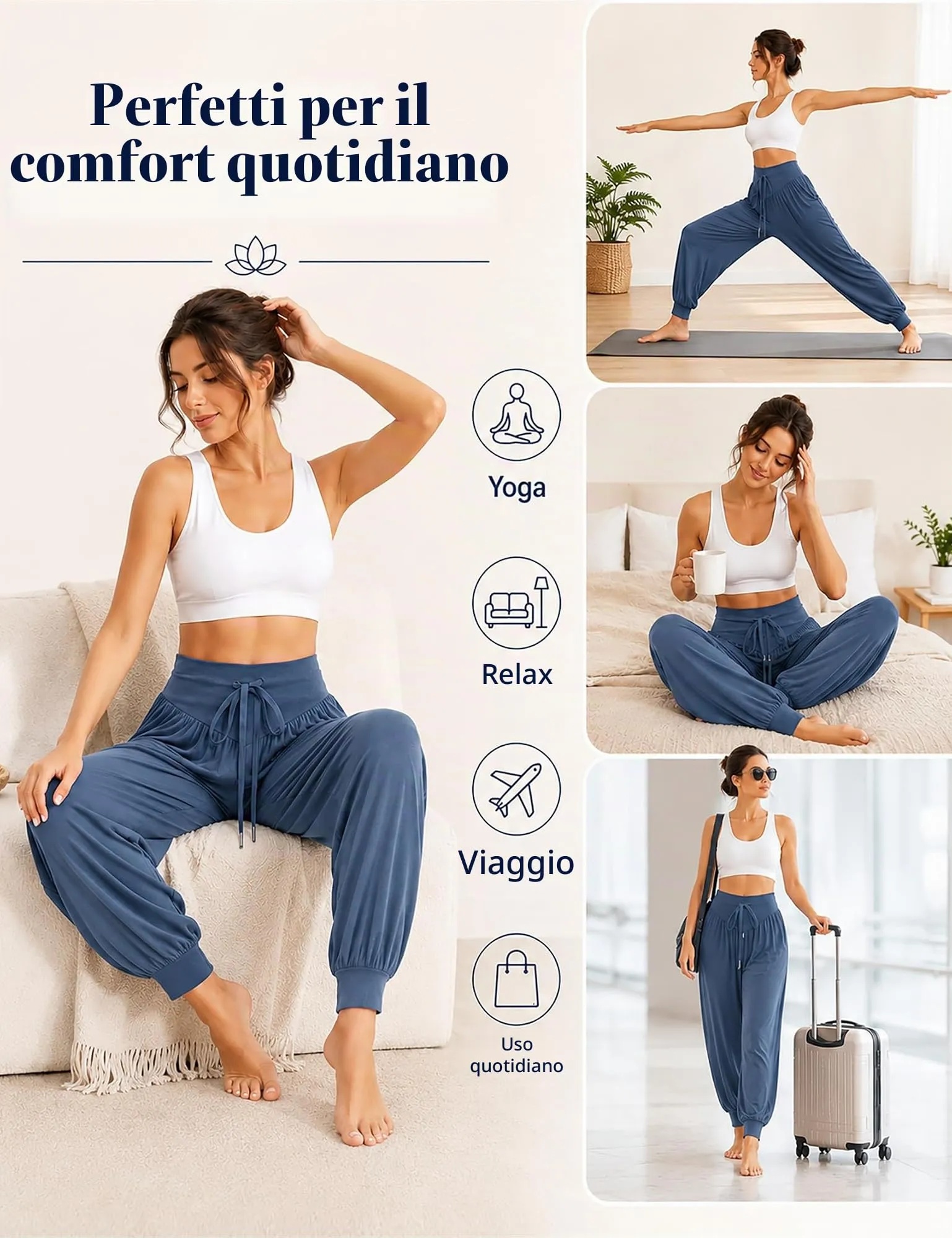 Terecey Pantaloni Yoga Donna Harem Vita Alta con Tasche e Coulisse Gamba Larga - immagine 6