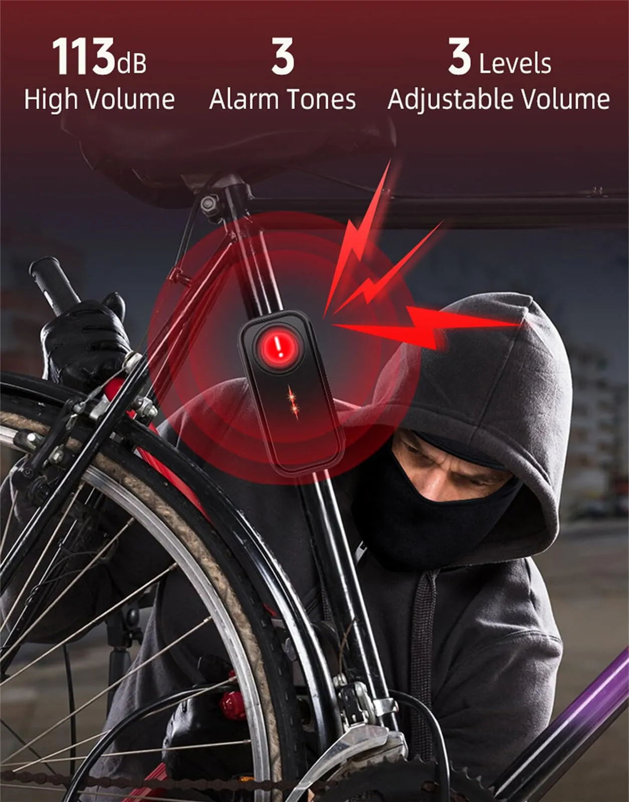 Mengshen Allarme Antifurto per Bici e Auto, 113dB, IP66 Impermeabile, Sensore di Vibrazione e Movimento, 2 Pezzi - immagine 2