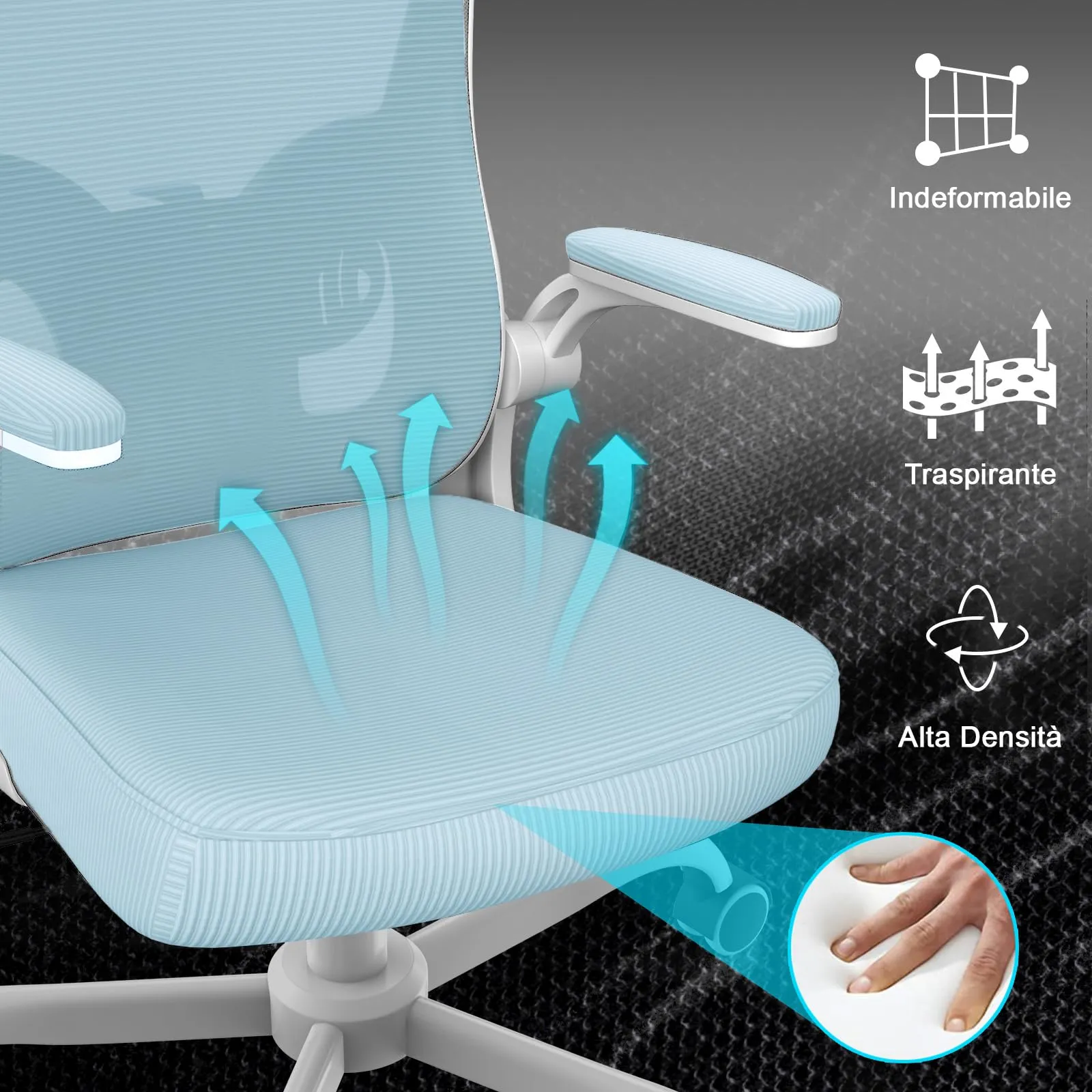 Rattantree Sedia da Ufficio Ergonomica con Poggiatesta Regolabile, Blu - immagine 2