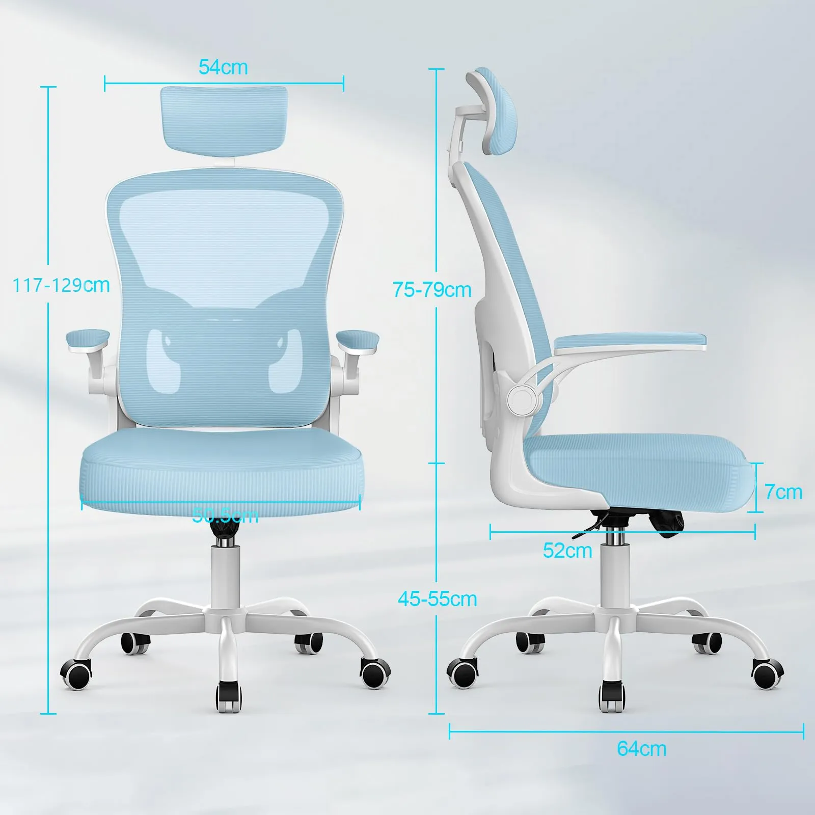 Rattantree Sedia da Ufficio Ergonomica con Poggiatesta Regolabile, Blu - immagine 7