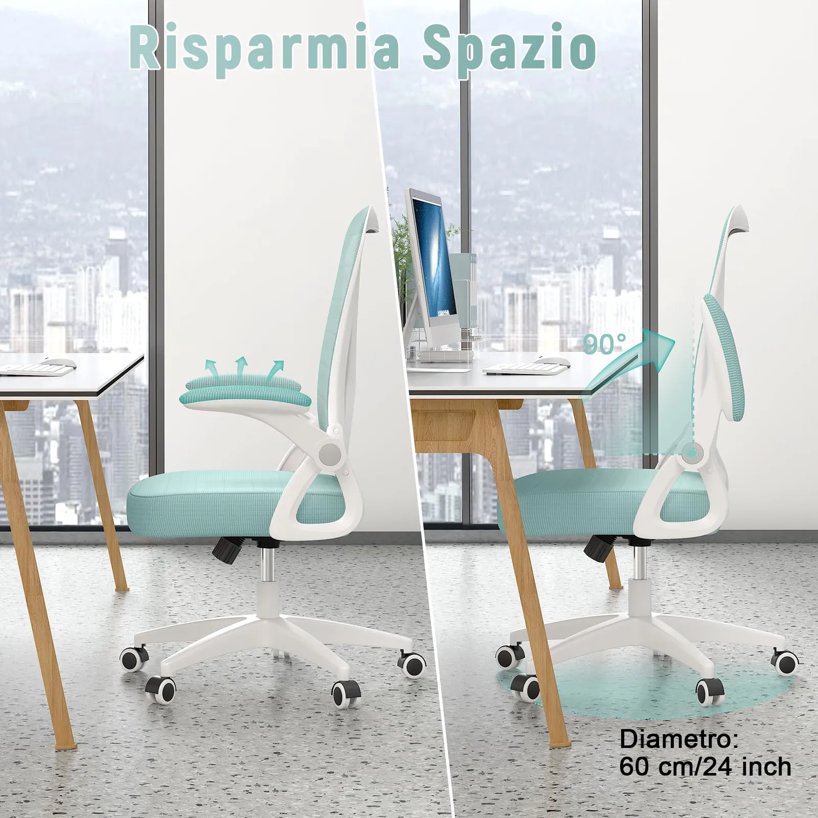 Rattantree Sedia da Ufficio con Supporto Lombare e Braccioli Regolabili, Verde - immagine 4
