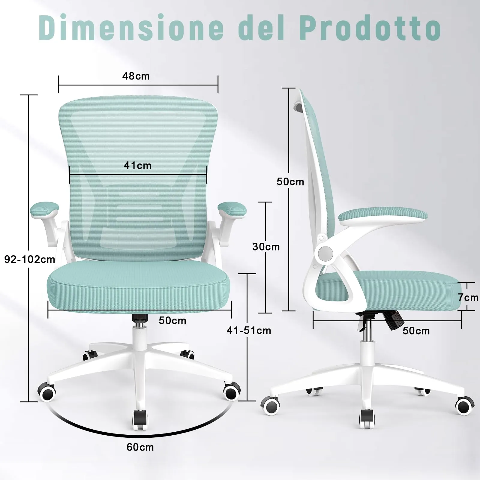 Rattantree Sedia da Ufficio con Supporto Lombare e Braccioli Regolabili, Verde - immagine 7