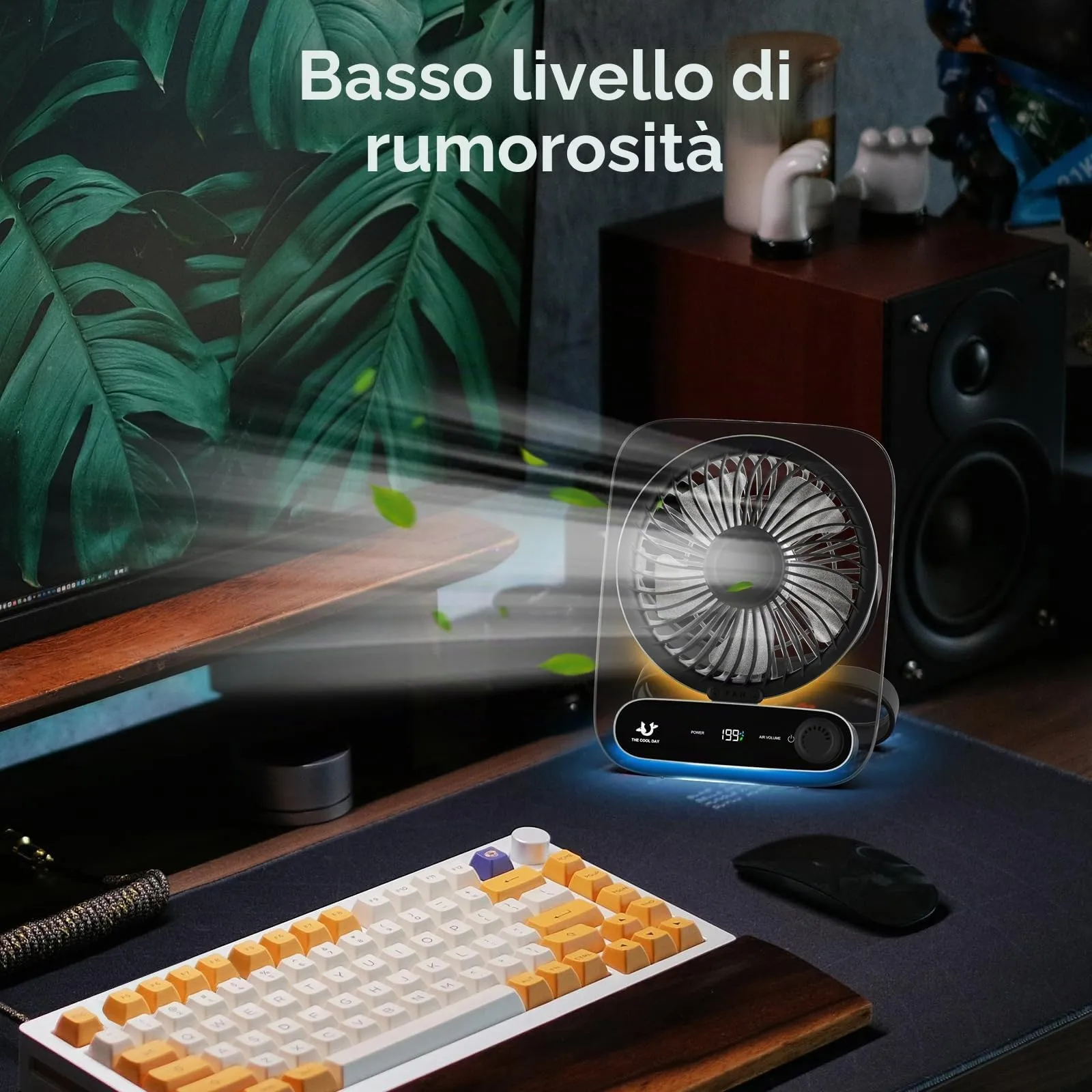 Simpeak Ventilatore da Tavolo USB Portatile, 199 Velocità, Batteria 3000mAh, Nero - immagine 2