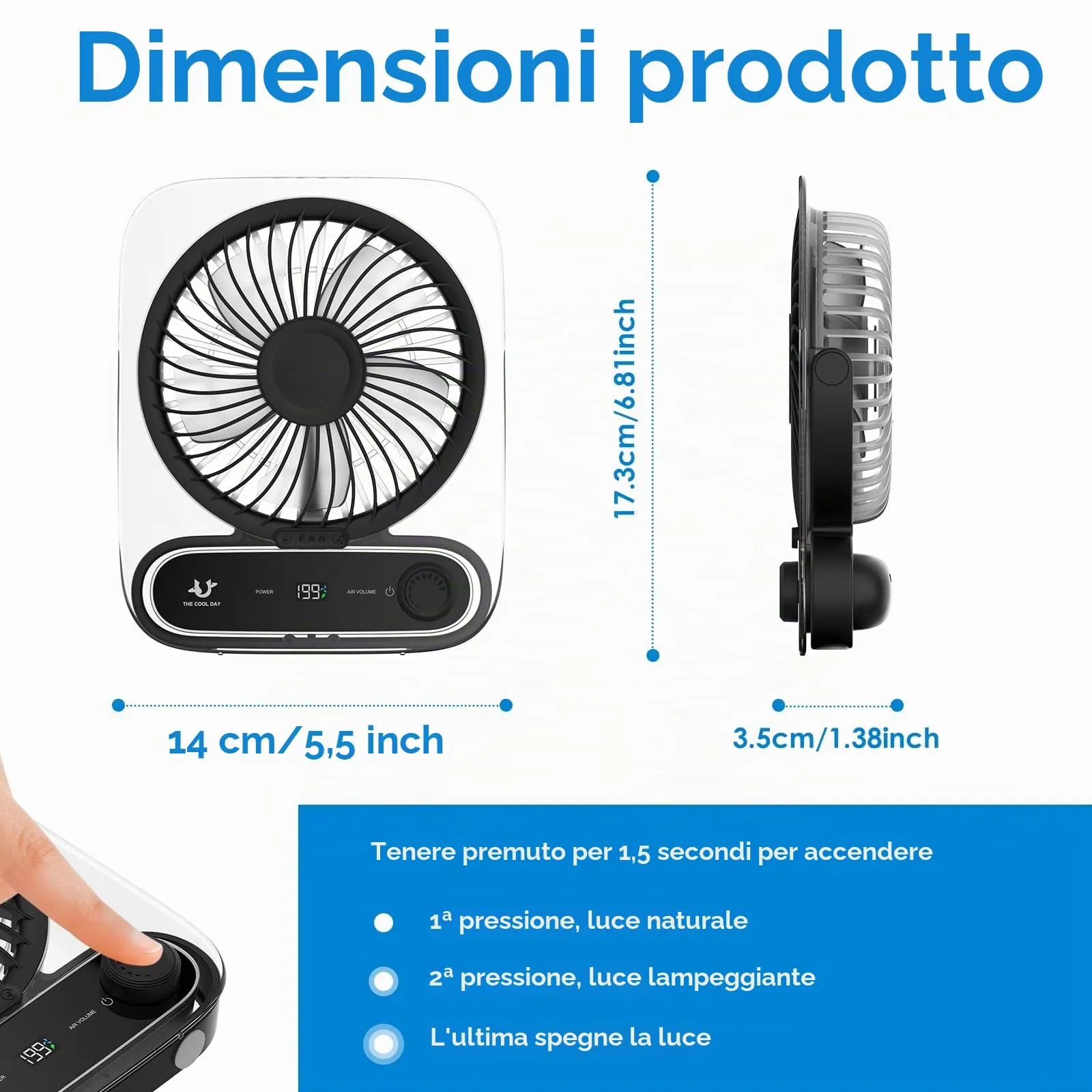 Simpeak Ventilatore da Tavolo USB Portatile, 199 Velocità, Batteria 3000mAh, Nero - immagine 5