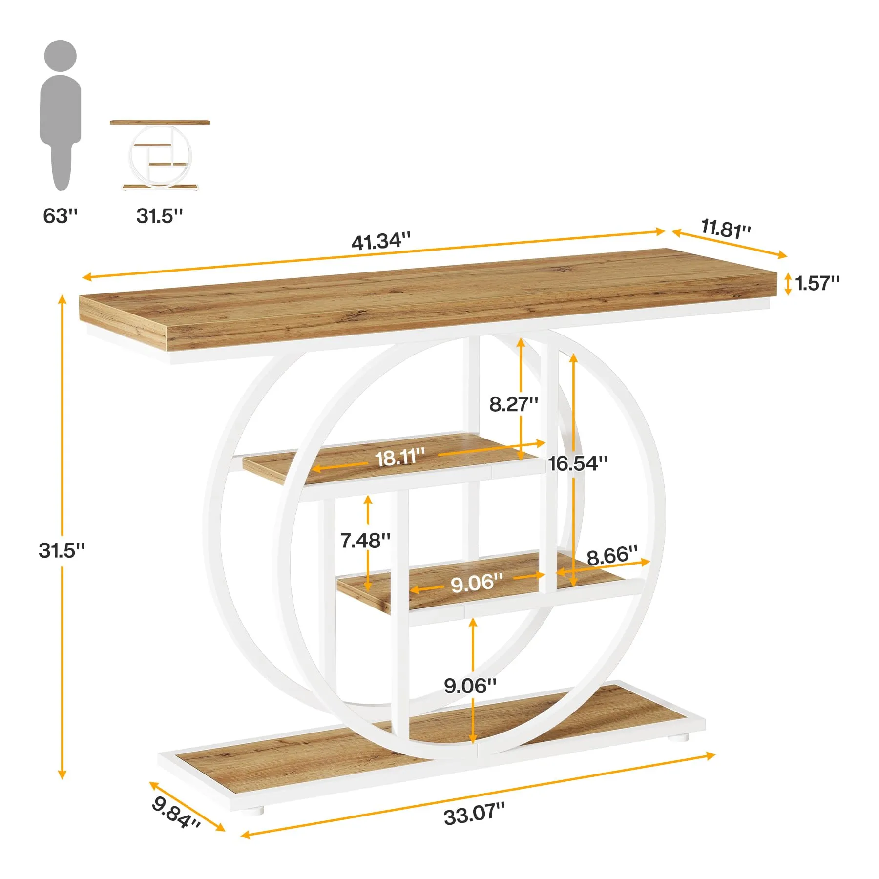 Tribesigns Tavolo Consolle Industriale a 4 Ripiani con Base Circolare, 104,9 cm, Marrone Bianco - immagine 2