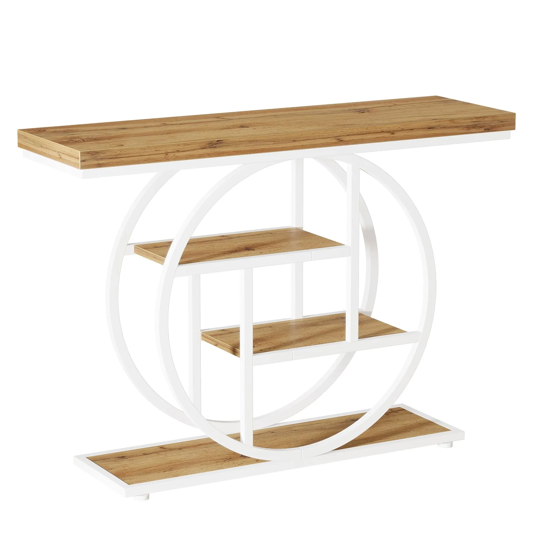Tribesigns Tavolo Consolle Industriale a 4 Ripiani con Base Circolare, 104,9 cm, Marrone Bianco - immagine 9