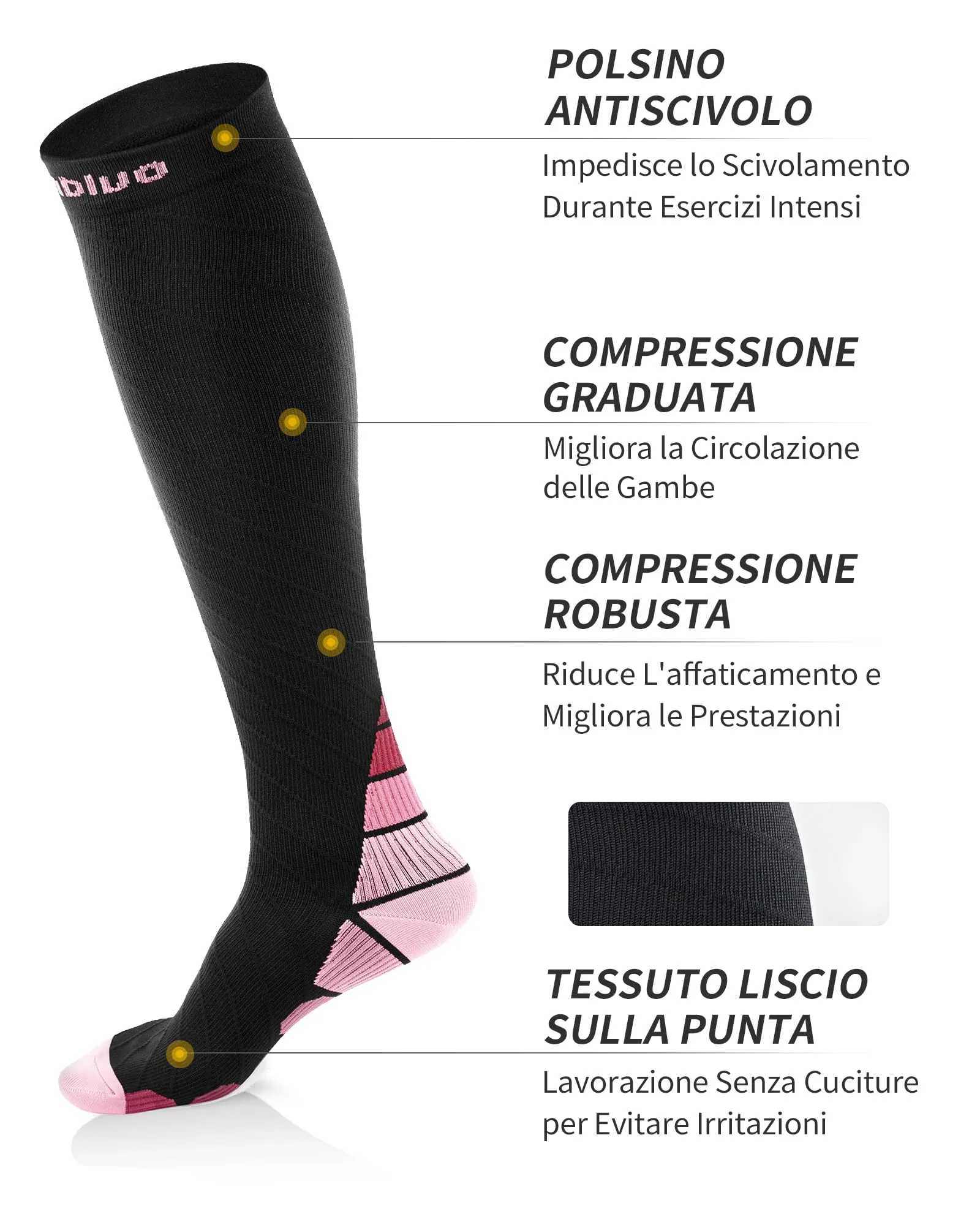 CAMBIVO Calze Compressione Graduata 20-30 mmHg, 2 Paia, L-XL, Grazia Rosa - immagine 3