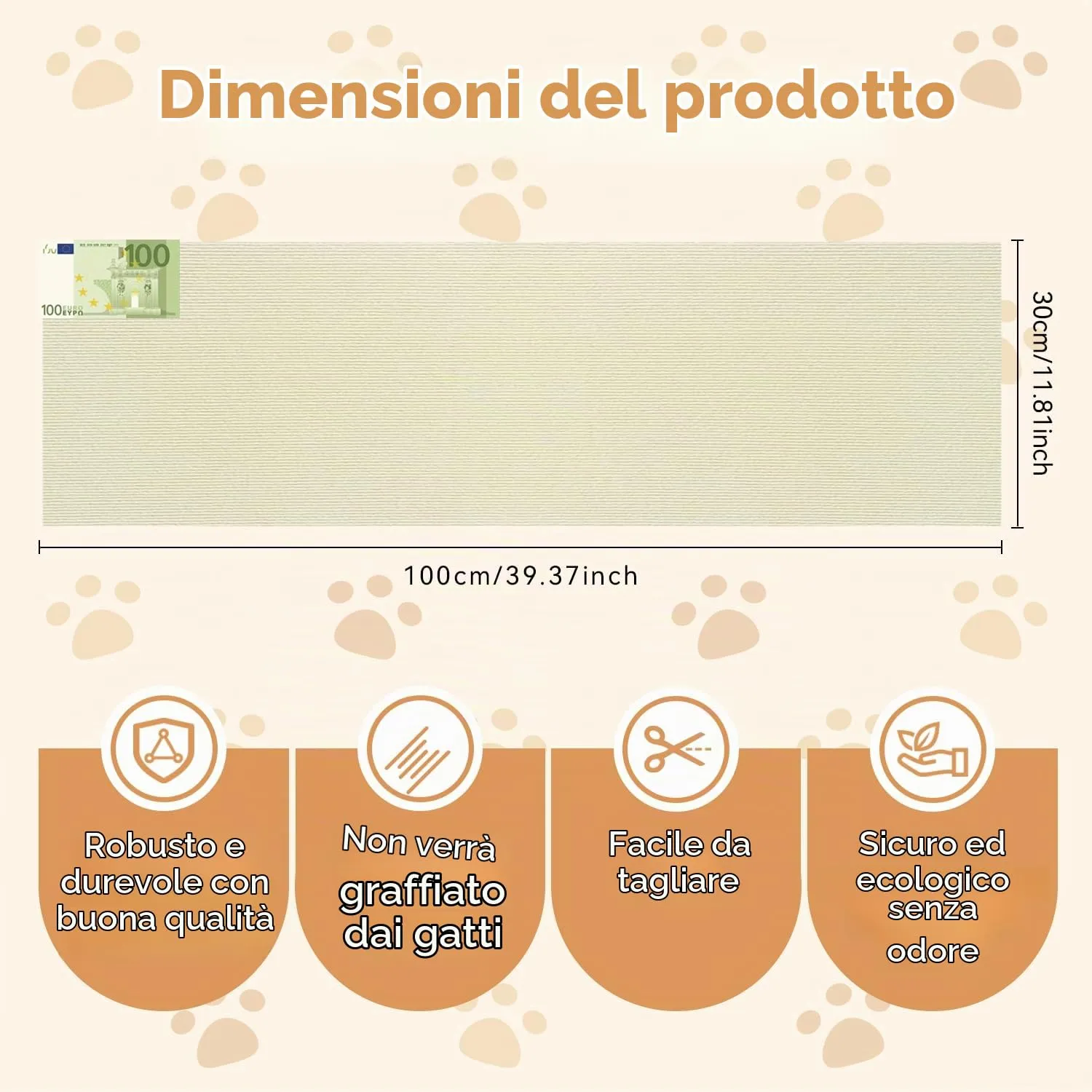 ZenithyrEn Tappeto Tiragraffi Autoadesivo Tagliabile per Mobili, 30x100cm, Beige - immagine 2