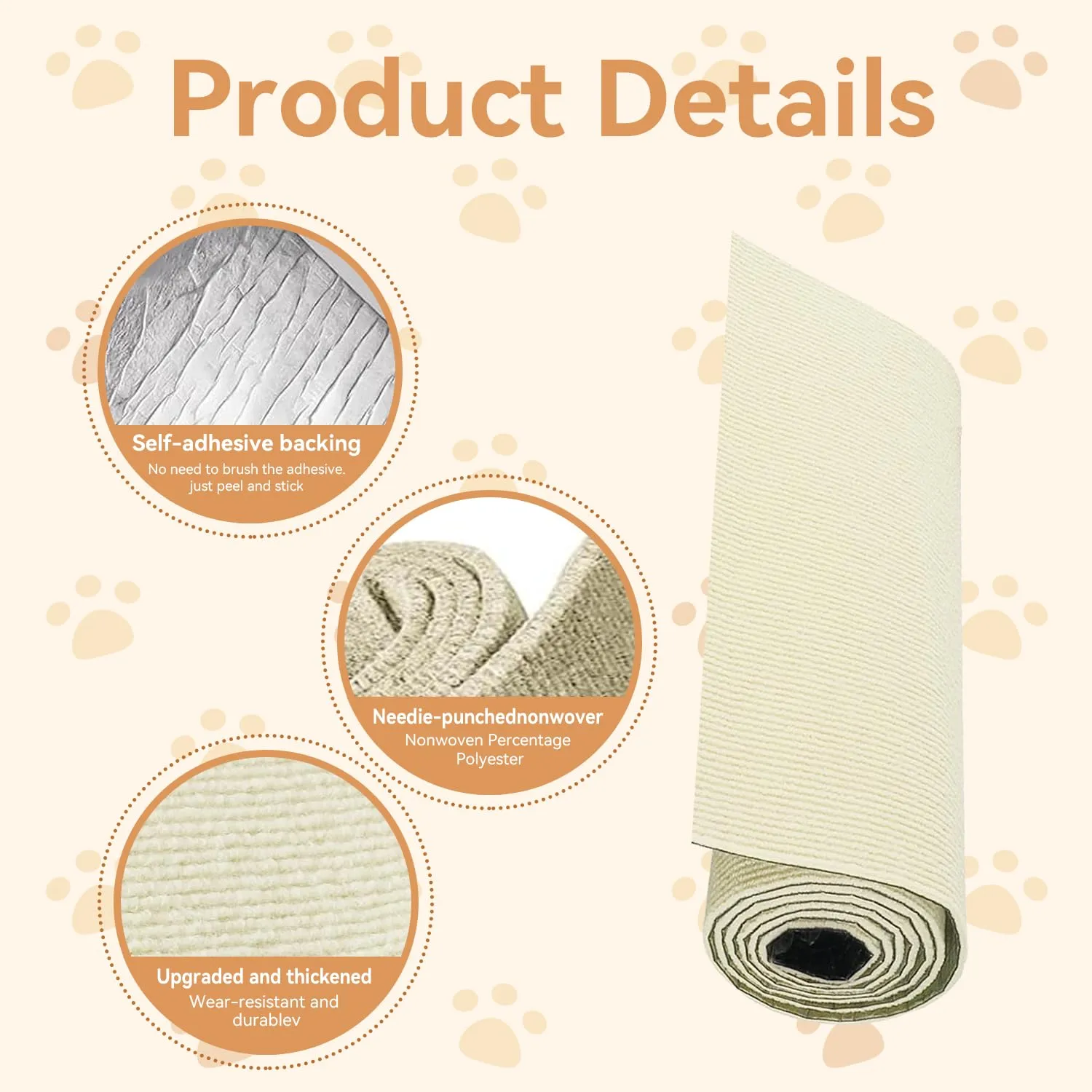 ZenithyrEn Tappeto Tiragraffi Autoadesivo Tagliabile per Mobili, 30x100cm, Beige - immagine 3