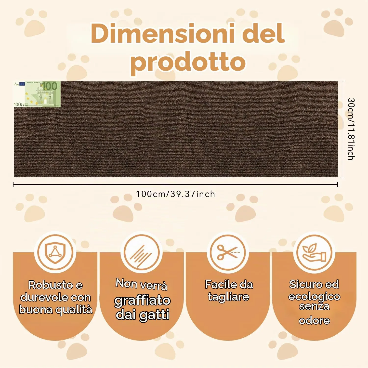 ZenithyrEn Tappeto Tiragraffi Autoadesivo Tagliabile per Mobili, 30x100cm, Marrone - immagine 2