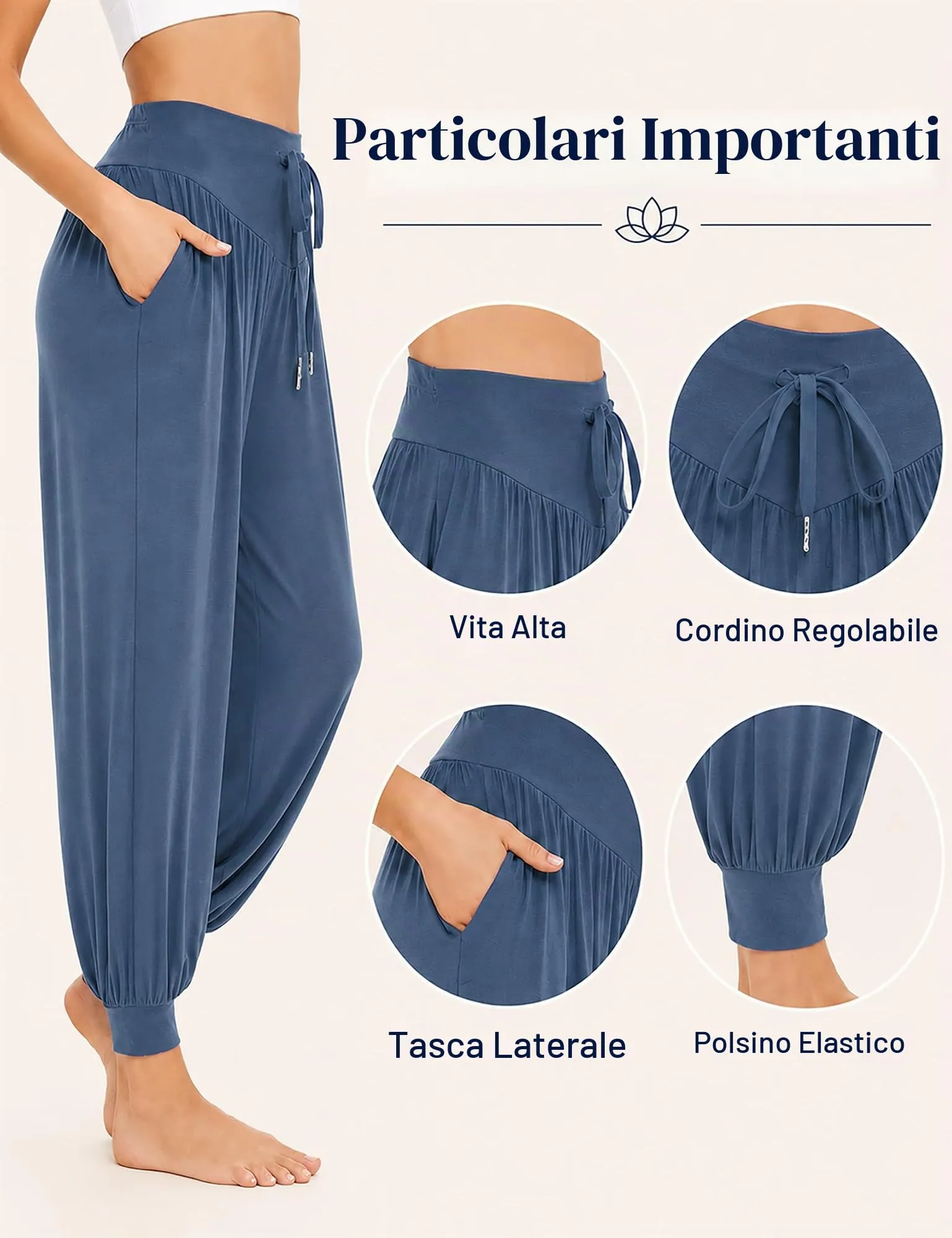 Terecey Pantaloni Yoga Donna Harem Vita Alta con Tasche e Coulisse Gamba Larga - immagine 5