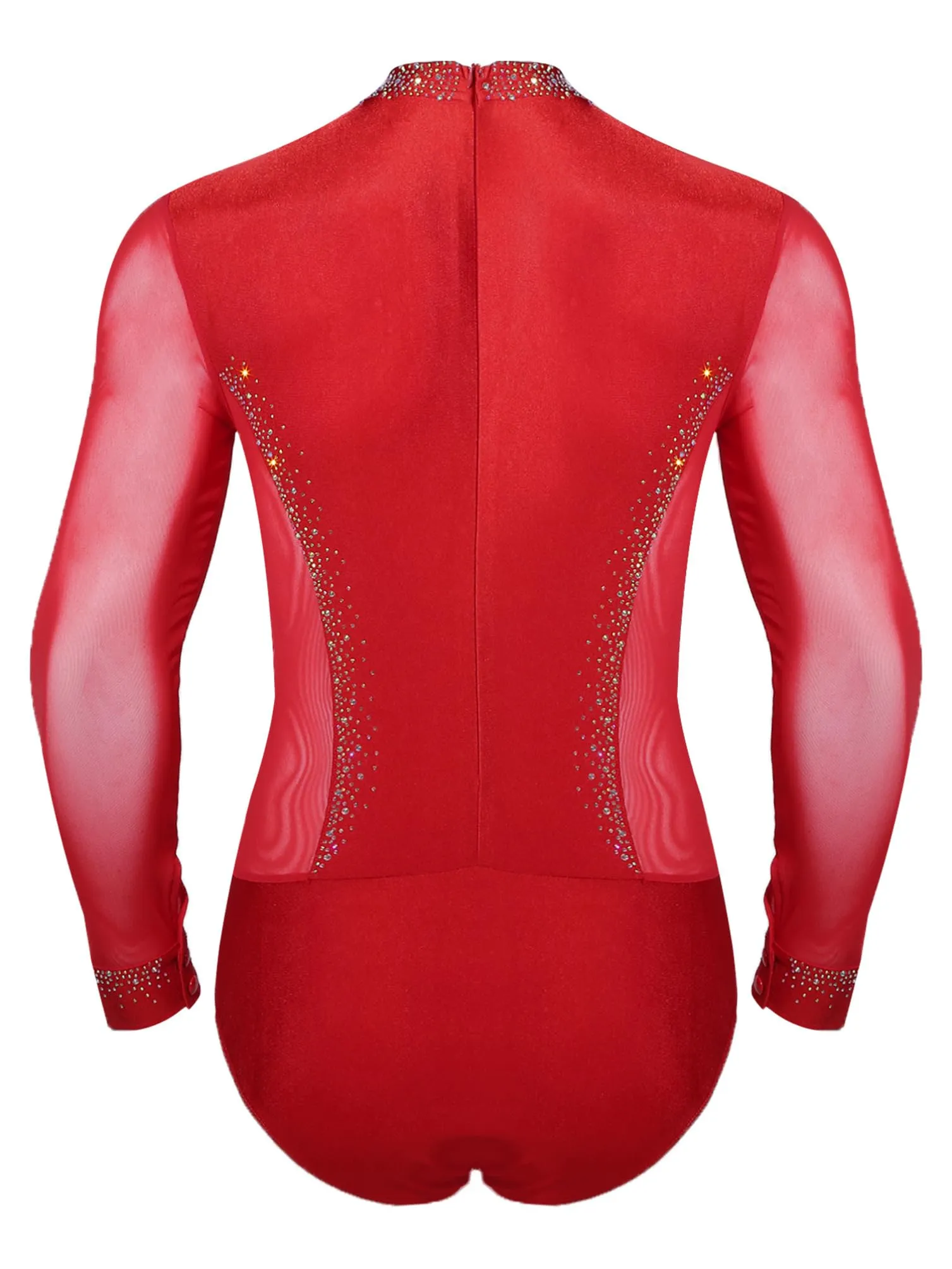 inhzoy Body da Ballo Uomo Latino Americano Tango con Strass, Rosso, XXL - immagine 4