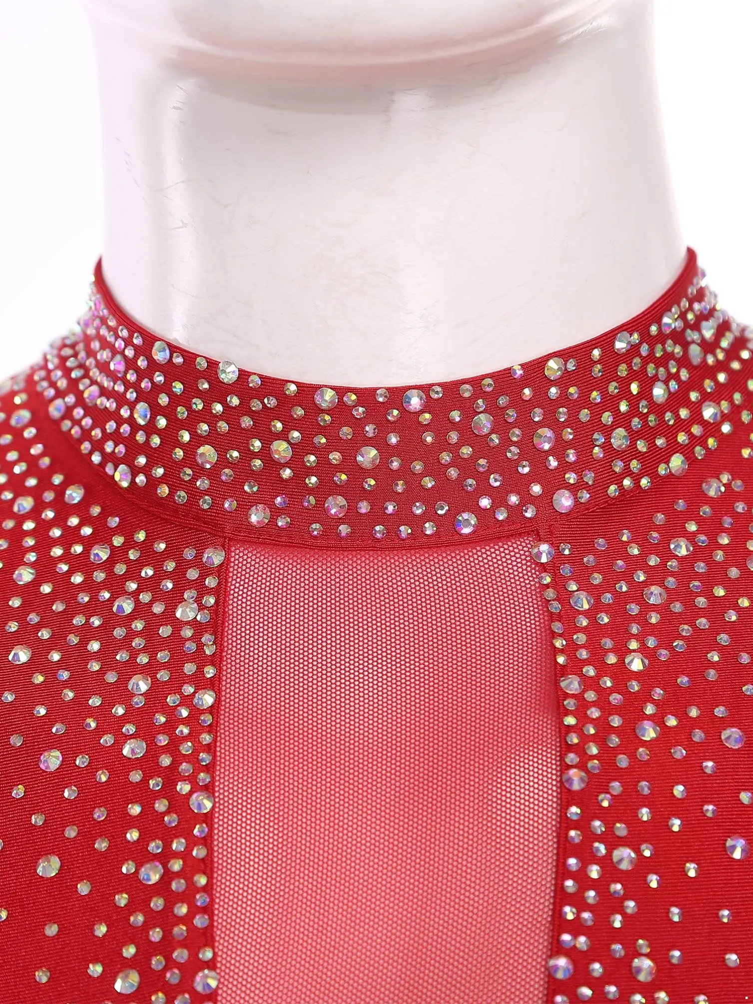 inhzoy Body da Ballo Uomo Latino Americano Tango con Strass, Rosso, XXL - immagine 5