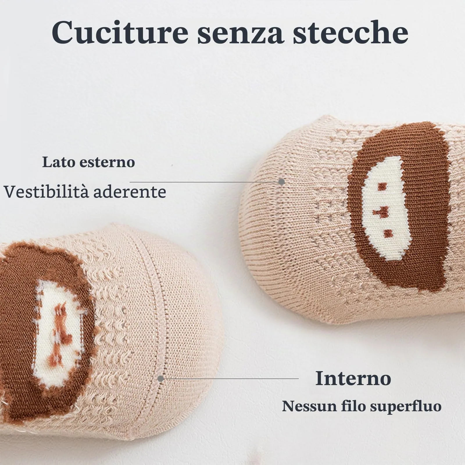 QIYIENDIAN Calzini a rete Antiscivolo in Cotone per bambini, 5 paia, 0-12M, Multicolor-Animal - immagine 4