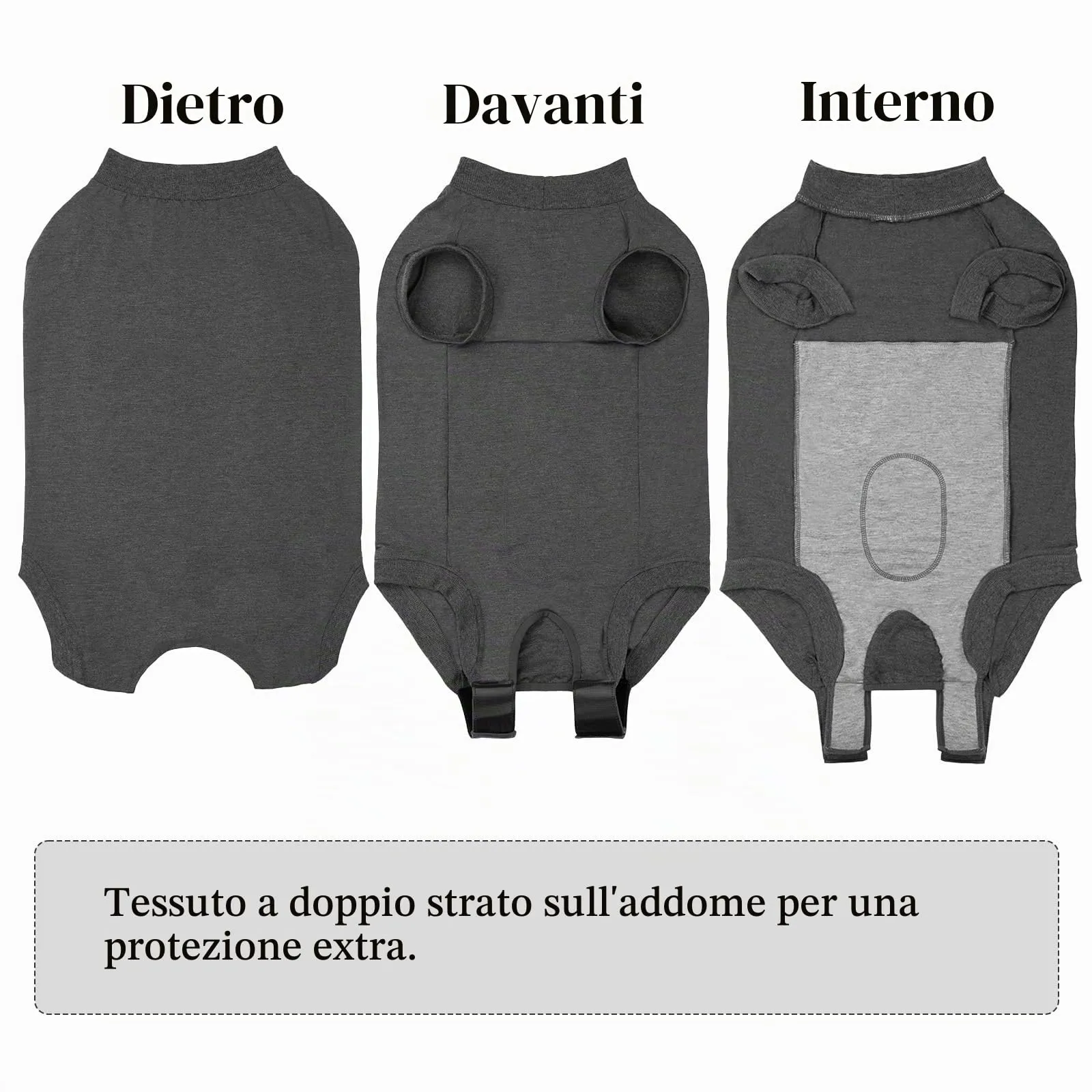 Cyponpy Body Post Operatorio per Cani Maschio e Femmina, Tuta da Recupero dopo Sterilizzazione, Grigio, Taglia L - immagine 6