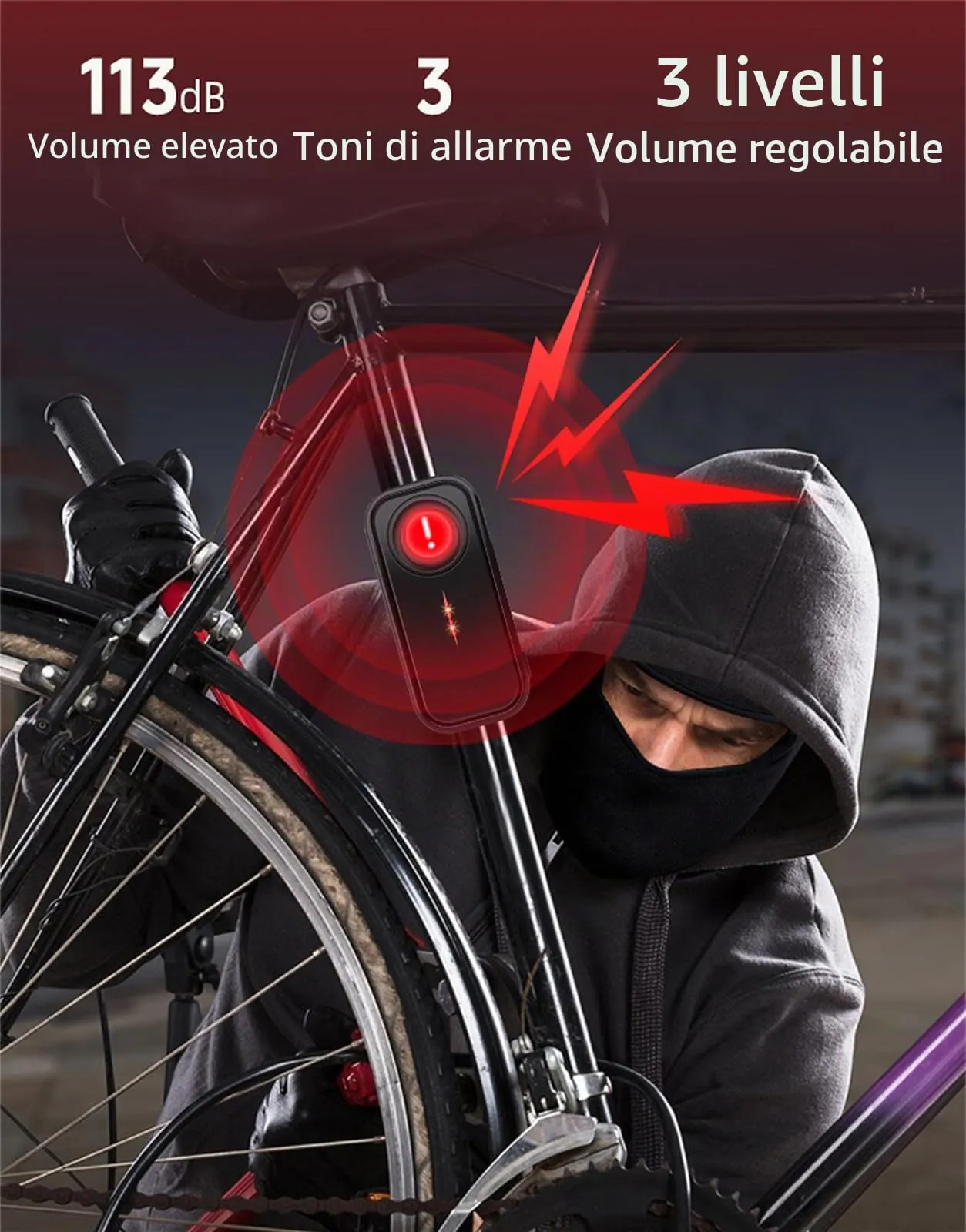 Mengshen Allarme Antifurto a Vibrazione 113dB Impermeabile IP66 per Bici, Moto, Auto e Casa - immagine 2