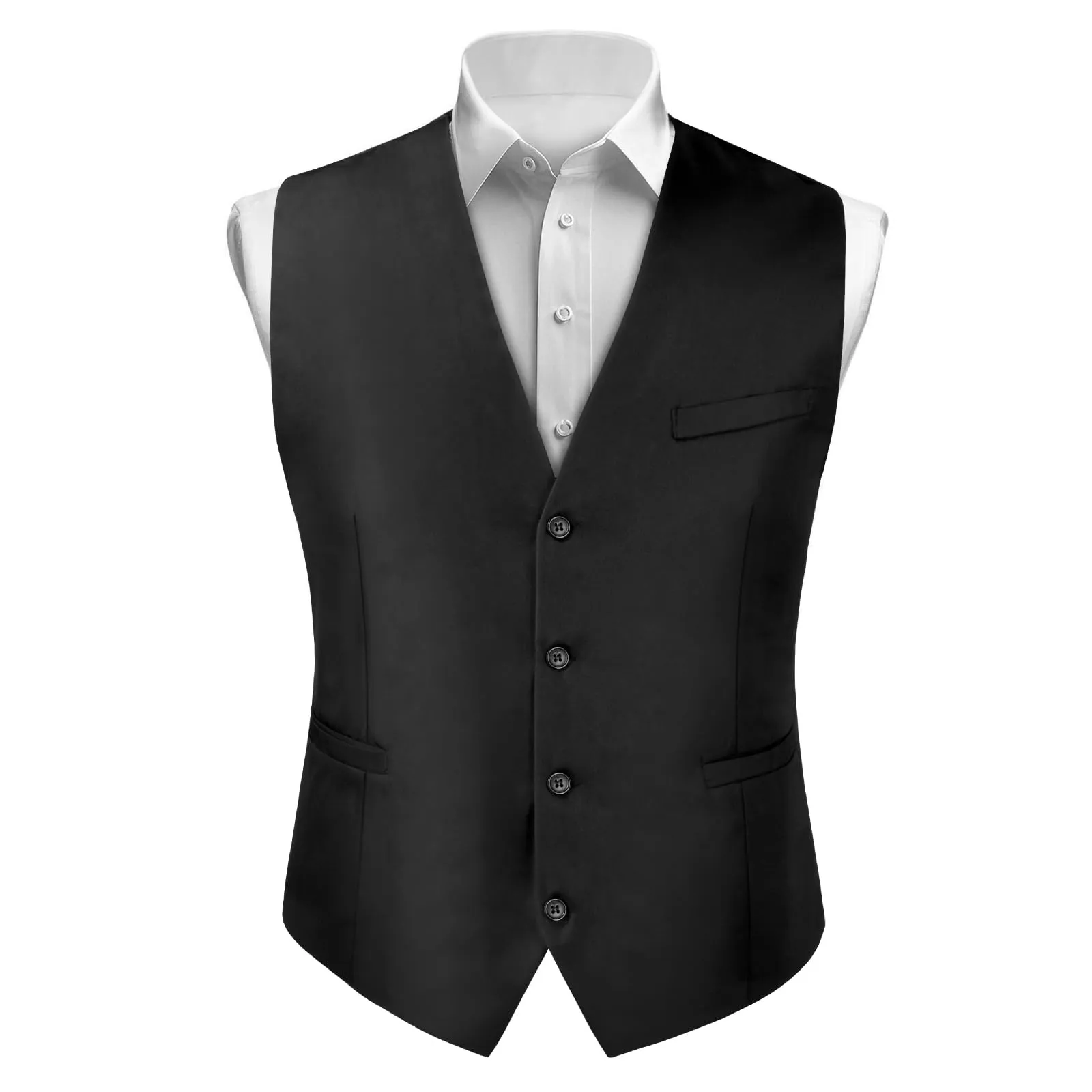 BSBUY Gilet Nero Classico da Uomo Elegante Formale Scollo a V con Tasche - immagine 1