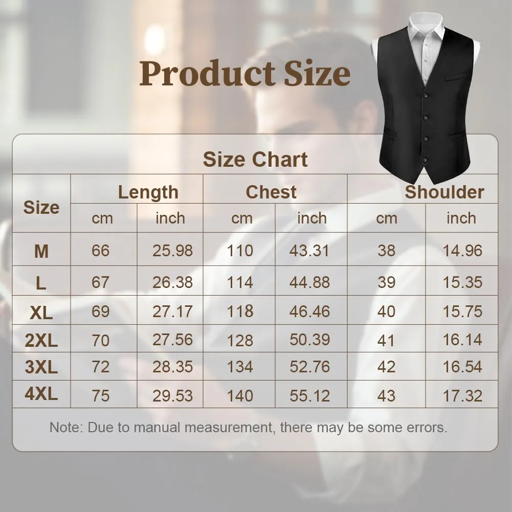 BSBUY Gilet Elegante da Uomo Nero, Formale Senza Maniche con Scollo a V, Set con Cravatta e Fazzoletto - immagine 3