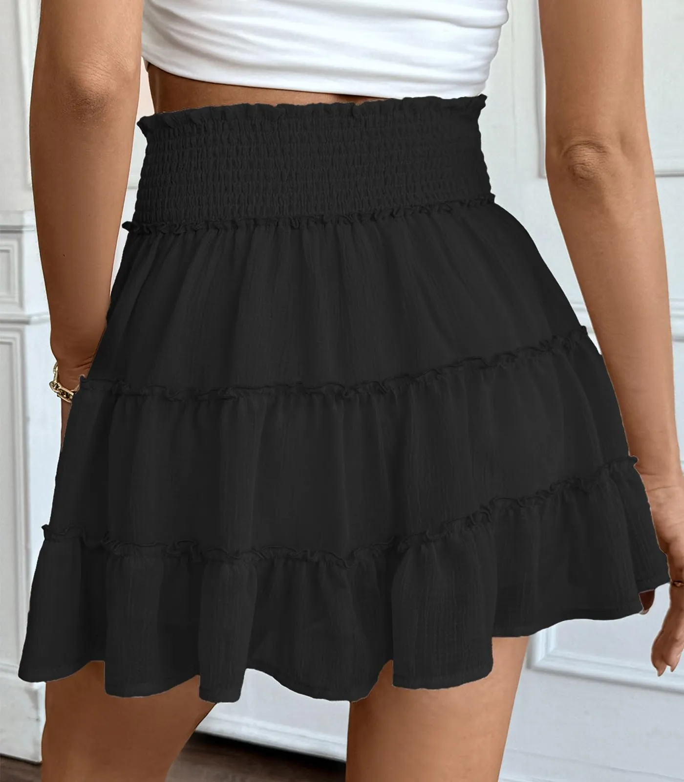 Adigaber Donna Mini Gonna Vita Alta Tinta Unita con Pantaloncini - immagine 3