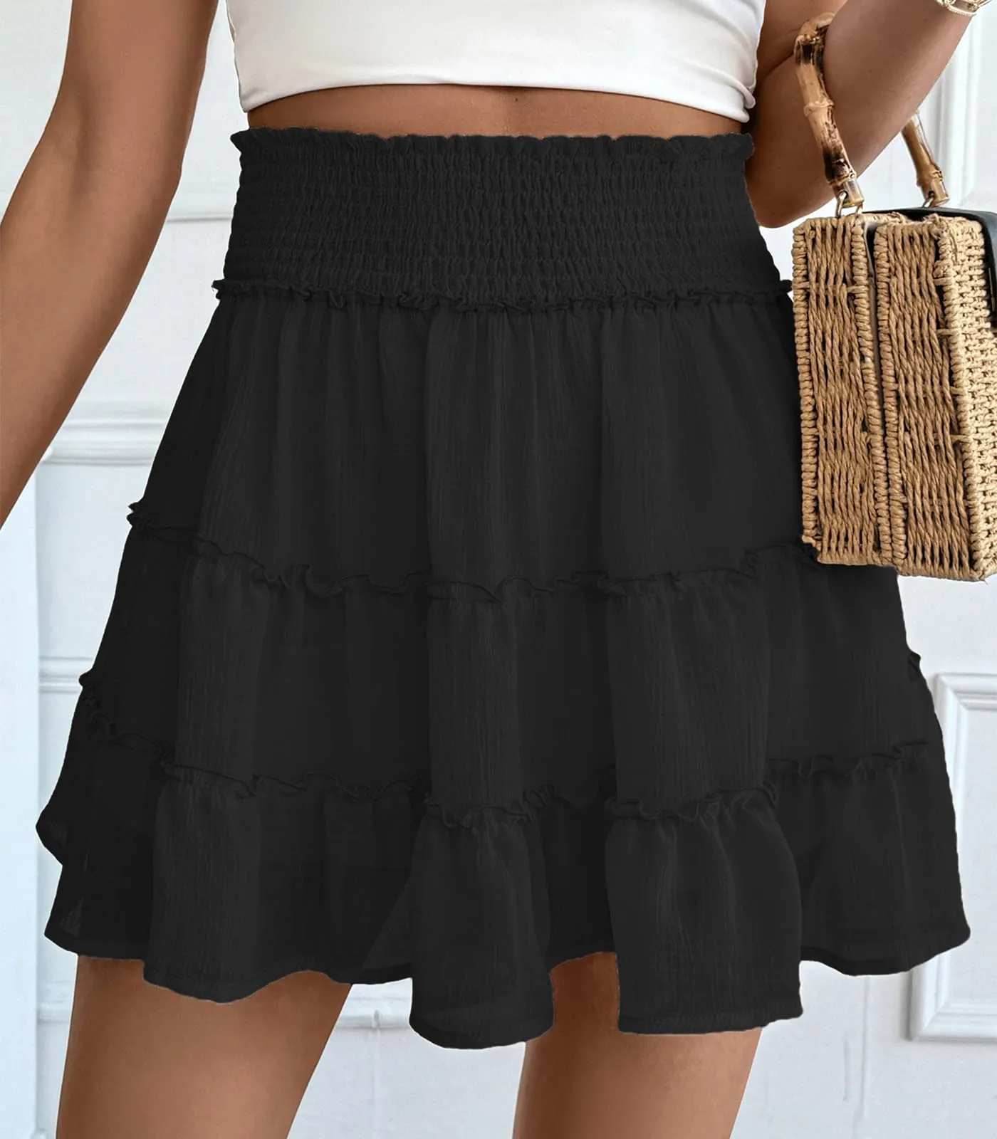 Adigaber Donna Mini Gonna Vita Alta Tinta Unita con Pantaloncini - immagine 5