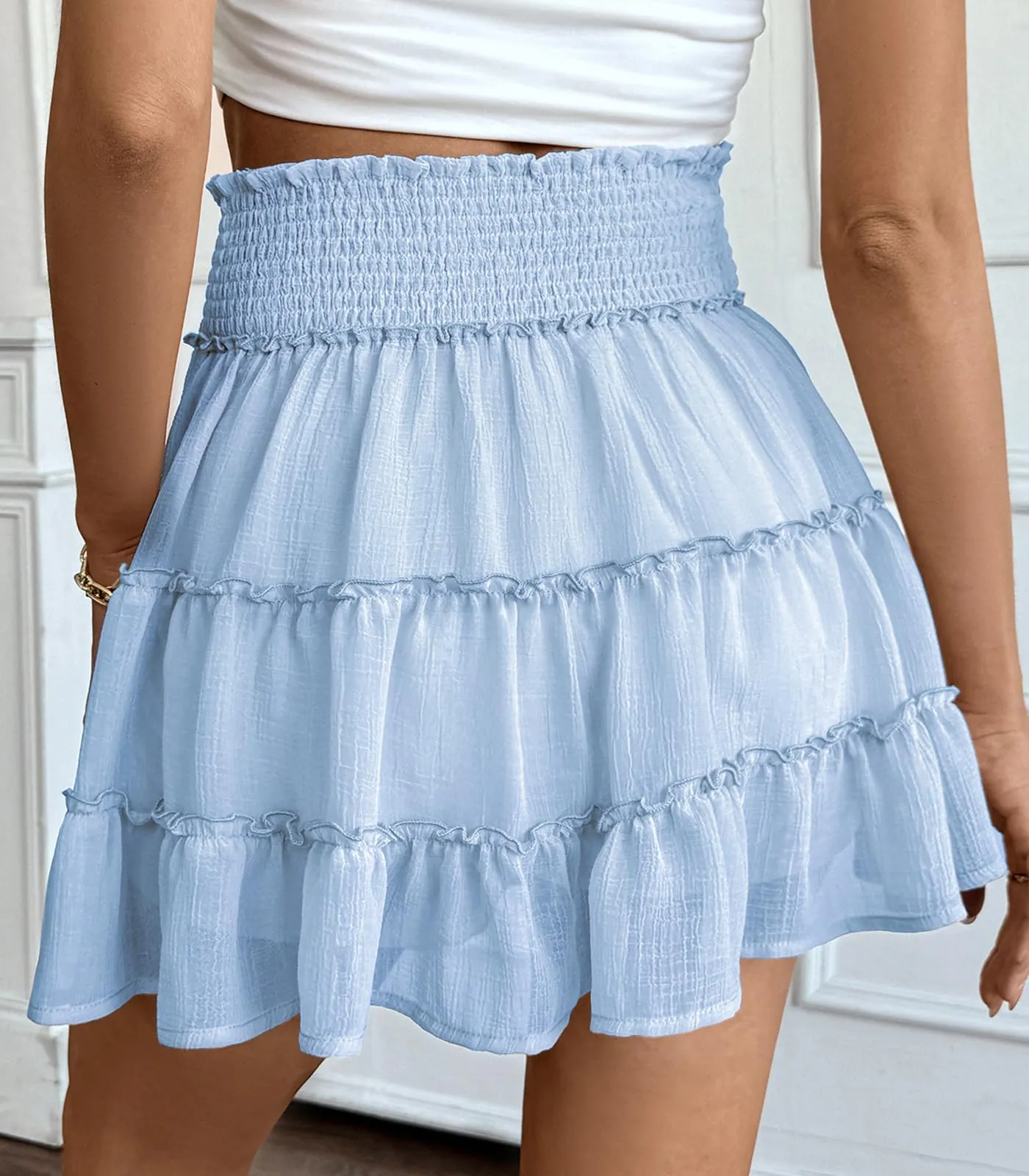 Adigaber Donna Mini Gonna Vita Alta Tinta Unita con Pantaloncini - immagine 3