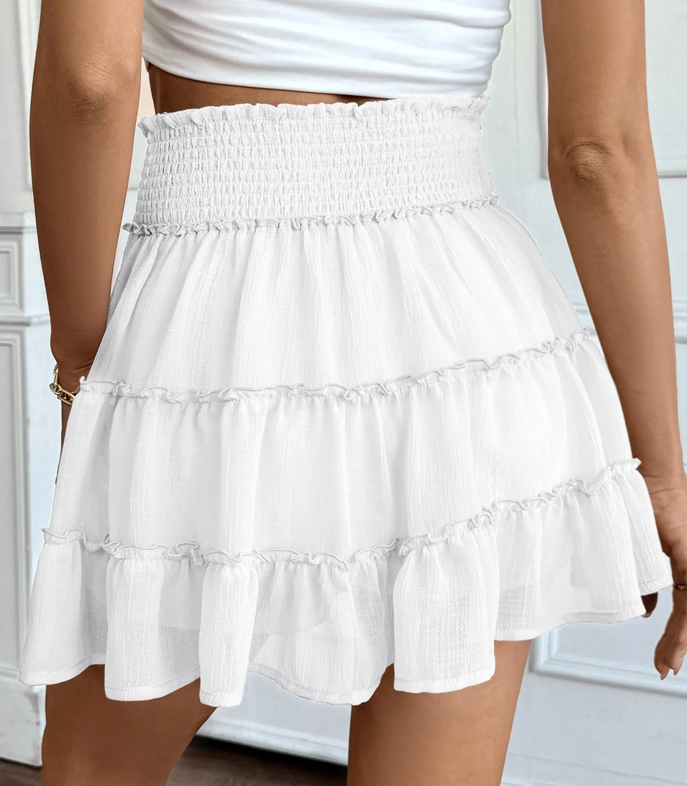 Adigaber Donna Mini Gonna Vita Alta Tinta Unita con Pantaloncini - immagine 3