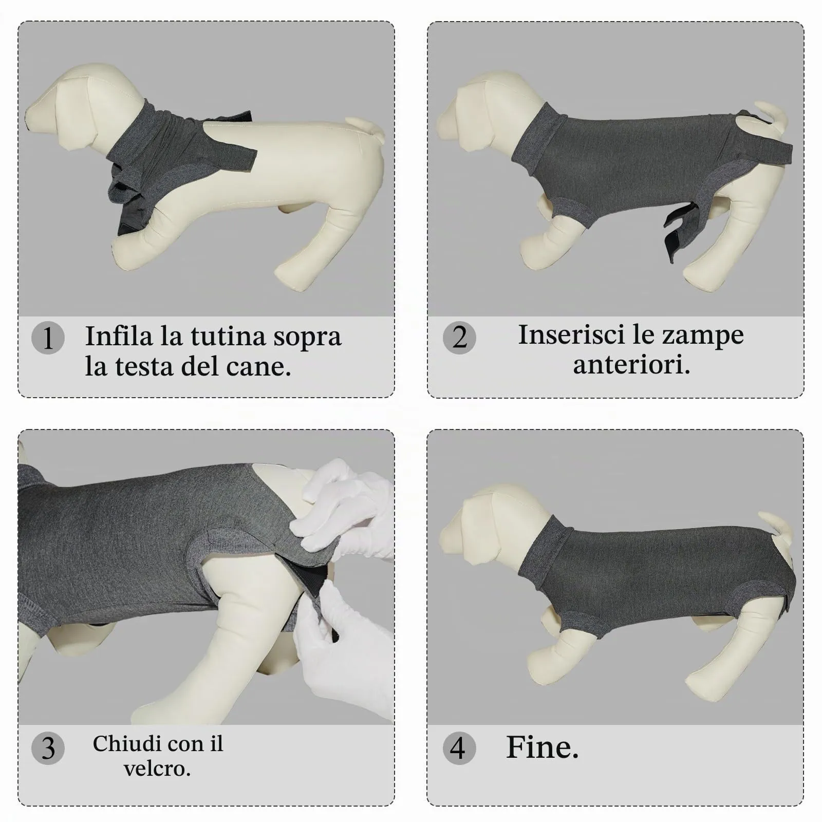 Cyponpy Body Post Operatorio per Cani Maschio e Femmina, Tuta di Recupero per Sterilizzazione, Grigio, XS - immagine 5
