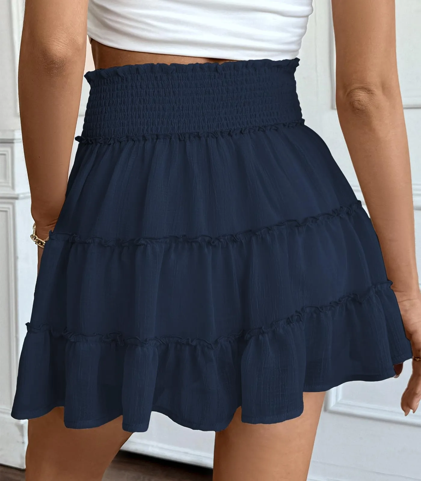 Adigaber Donna Mini Gonna Vita Alta Tinta Unita con Pantaloncini - immagine 3