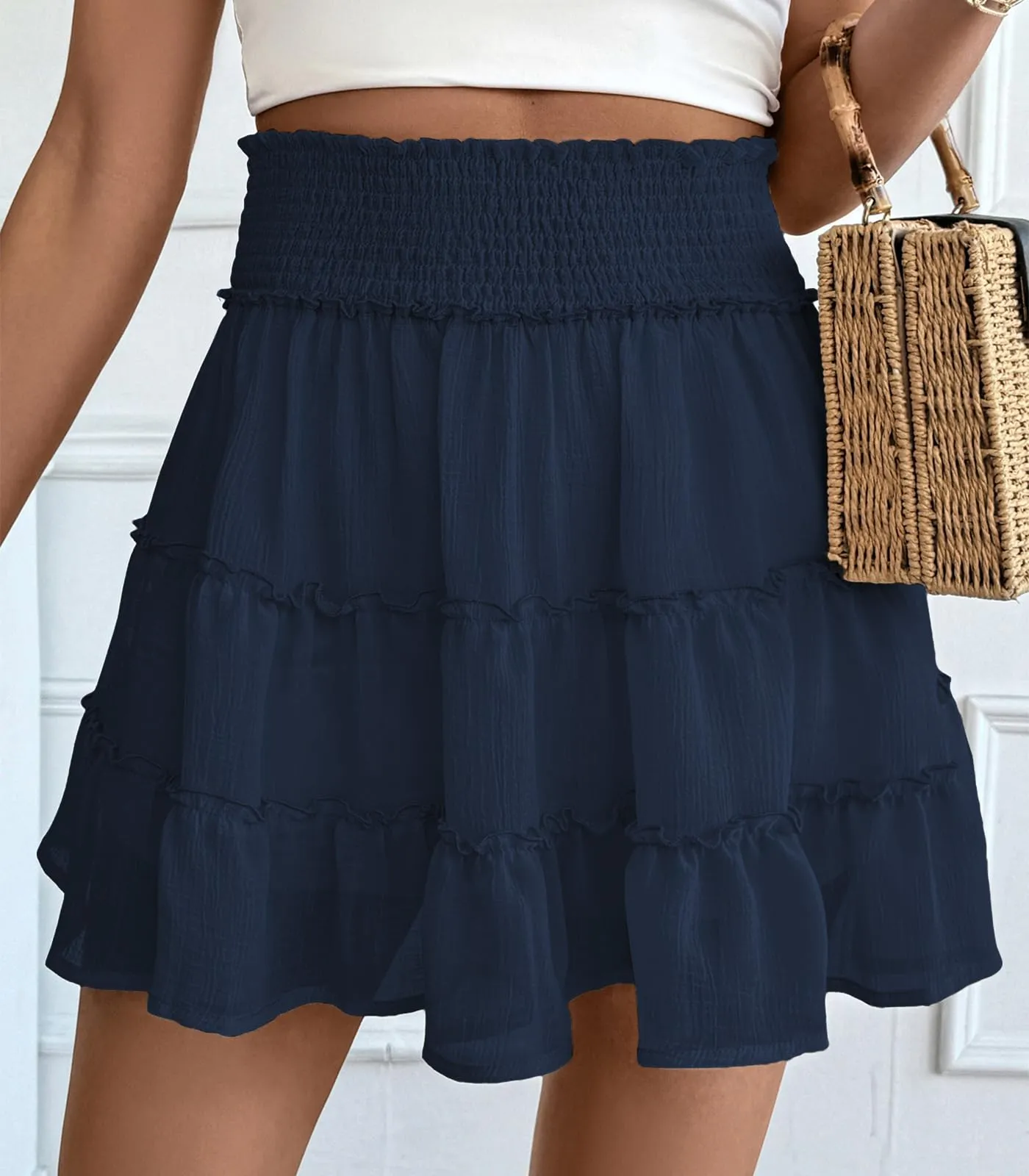 Adigaber Donna Mini Gonna Vita Alta Tinta Unita con Pantaloncini - immagine 5